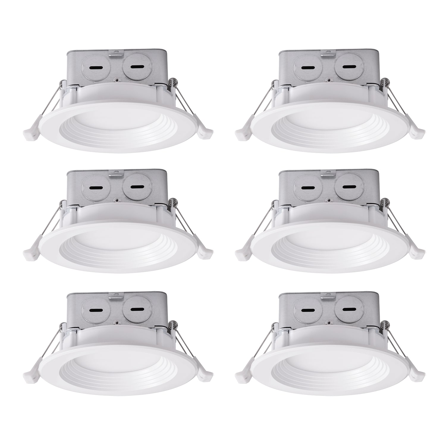 Utilitech MQTL1269-L60K9027S White 4-in 600 -Lumens Switchable white Round Dimmable LED Canless Wet rated Recessed Downlight 6 -Pack