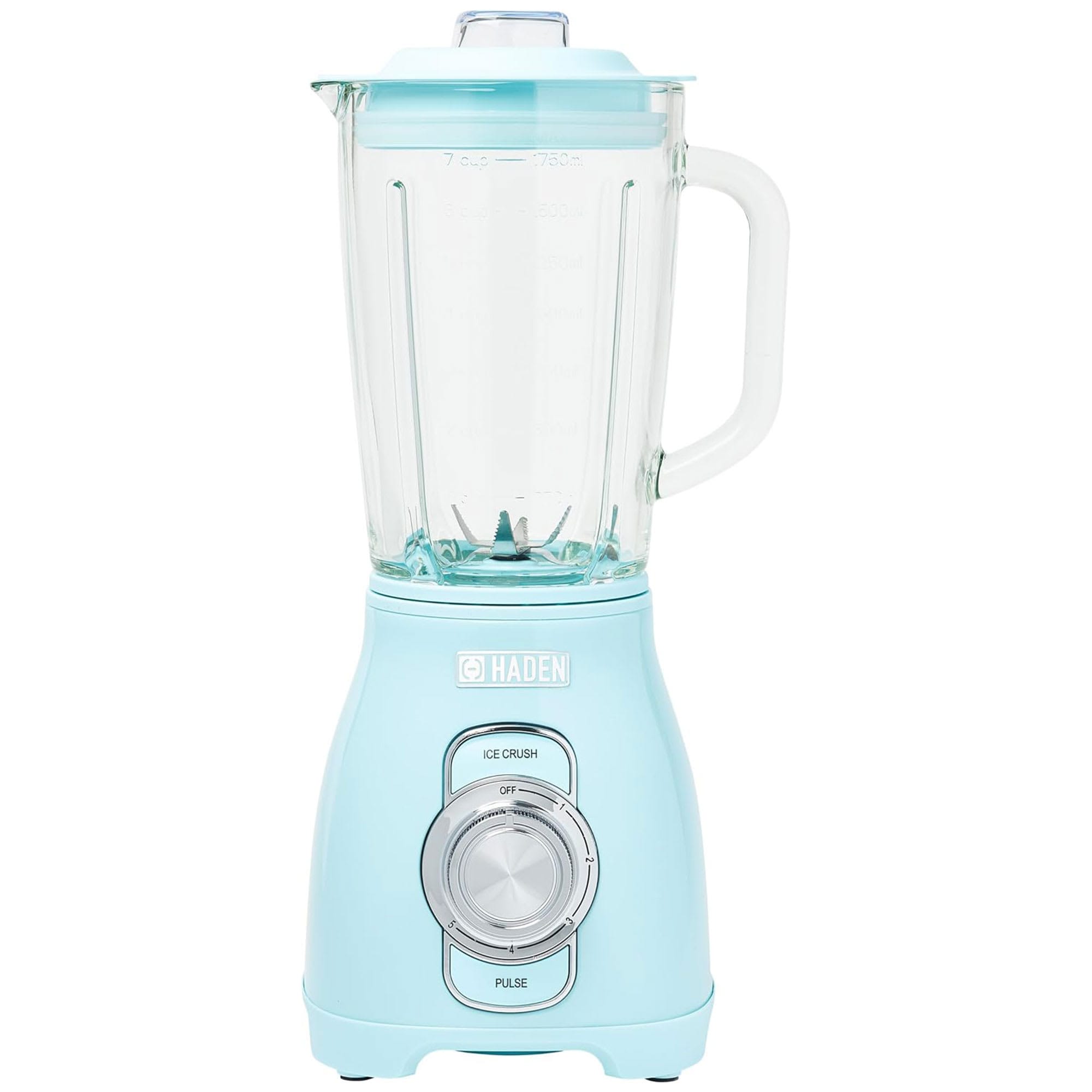 Haden 405995 Power Blender 1.75 Liter Glass Jug High Power 700W Motor 5 Speed Settings Pulse and Ice Crush Buttons Stainless Steel Turquoise Chrome