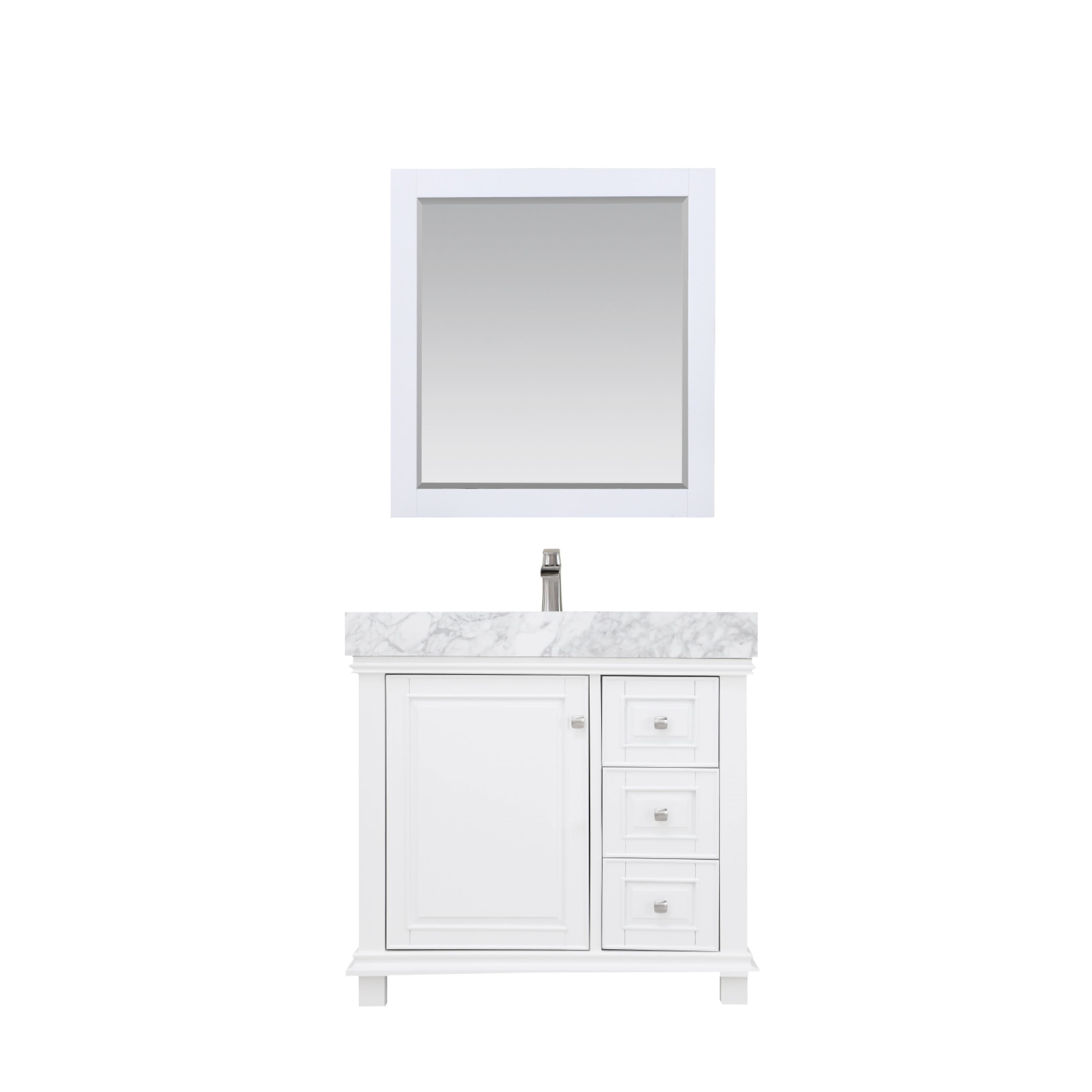 Altair 539036-WH-CA Jardin 36-in White Undermount Single sink Bathroom Vanity with Carrara White Marble Top (Mirror Included)