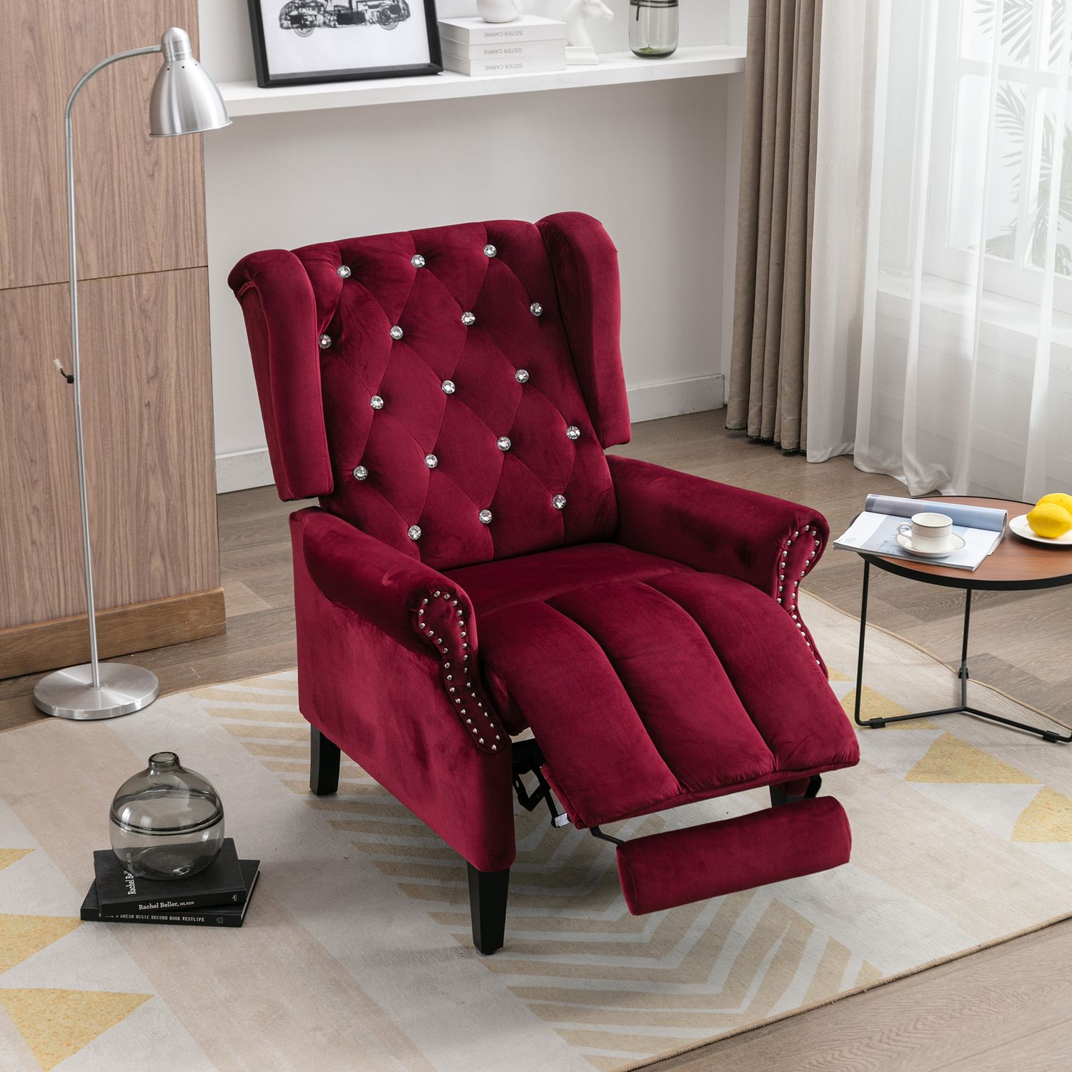 JASMODER W52741817 Red Upholstered Tufted Recliner with Lift Assistance