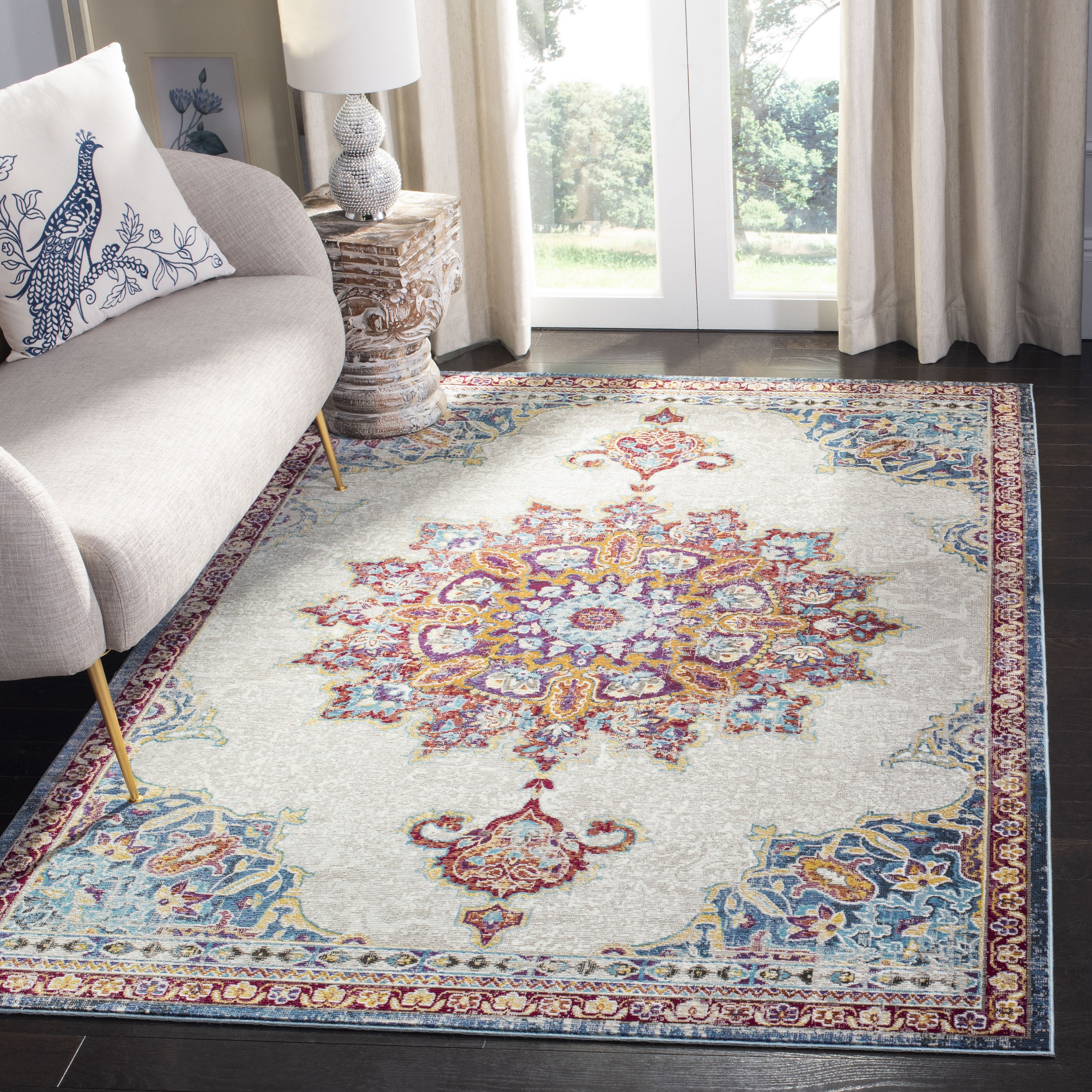 Safavieh ARA103A-6SQ Aria Arbel 6 x 6 (ft) Loomed Polypropylene Ivory/Navy Square Indoor Distressed/Overdyed Vintage Area rug