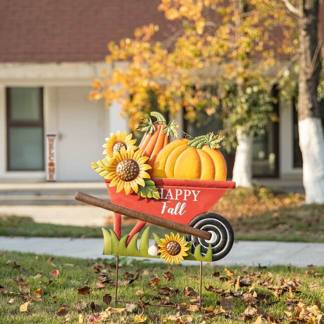 Glitzhome Durable Metal Pumpkin Yard Decoration - Outdoor Fall Decor ...
