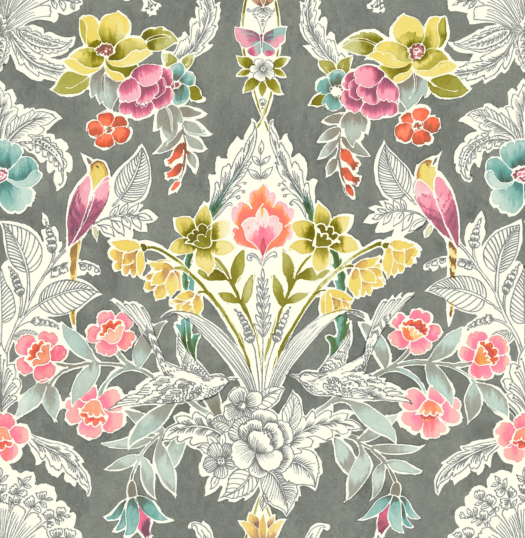 NuWallpaper NUS4050 30.75-sq ft Grey Vinyl Damask Self-adhesive Peel and Stick Wallpaper