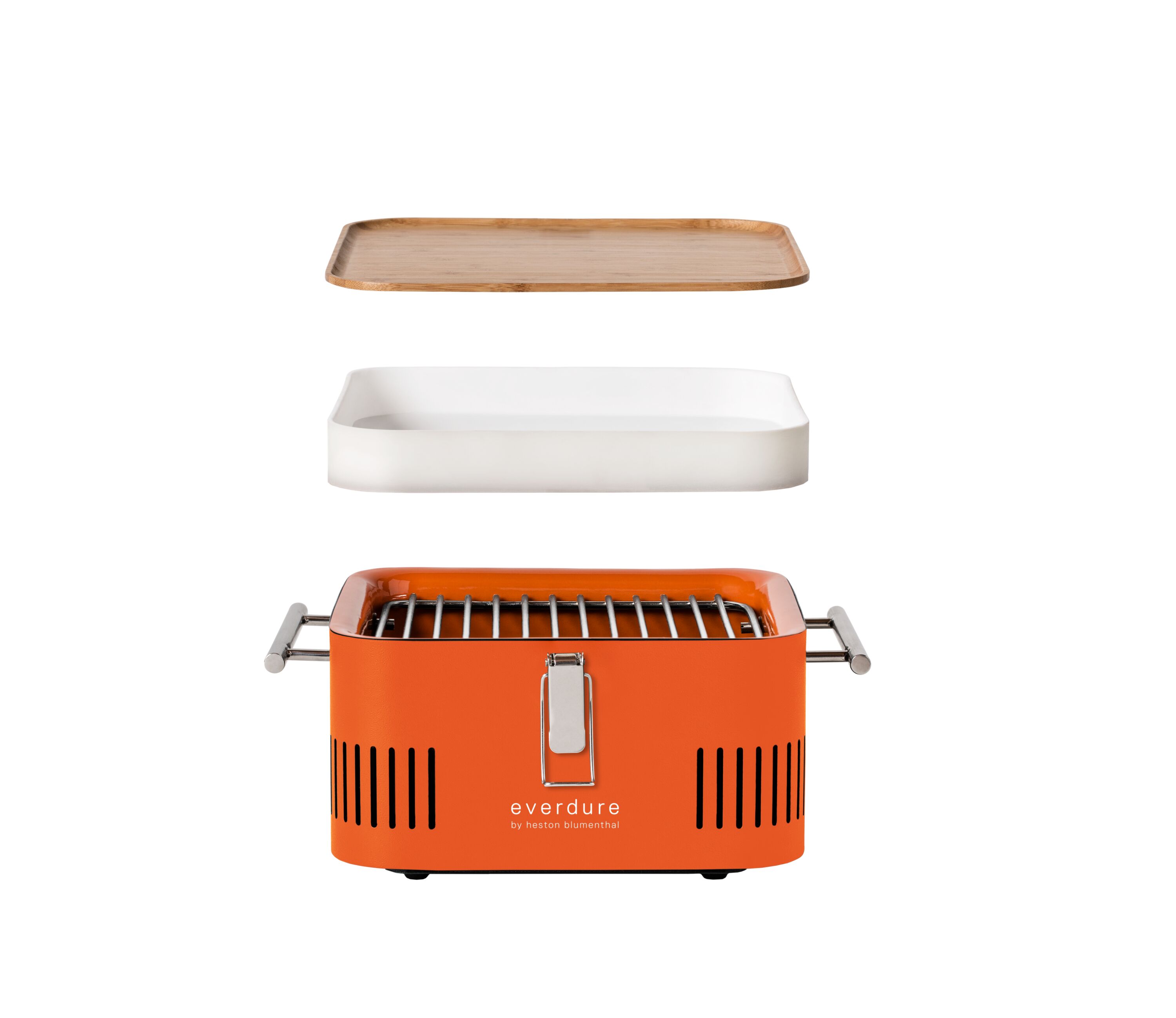Everdure Orange Portable Charcoal Grill with Bamboo Board