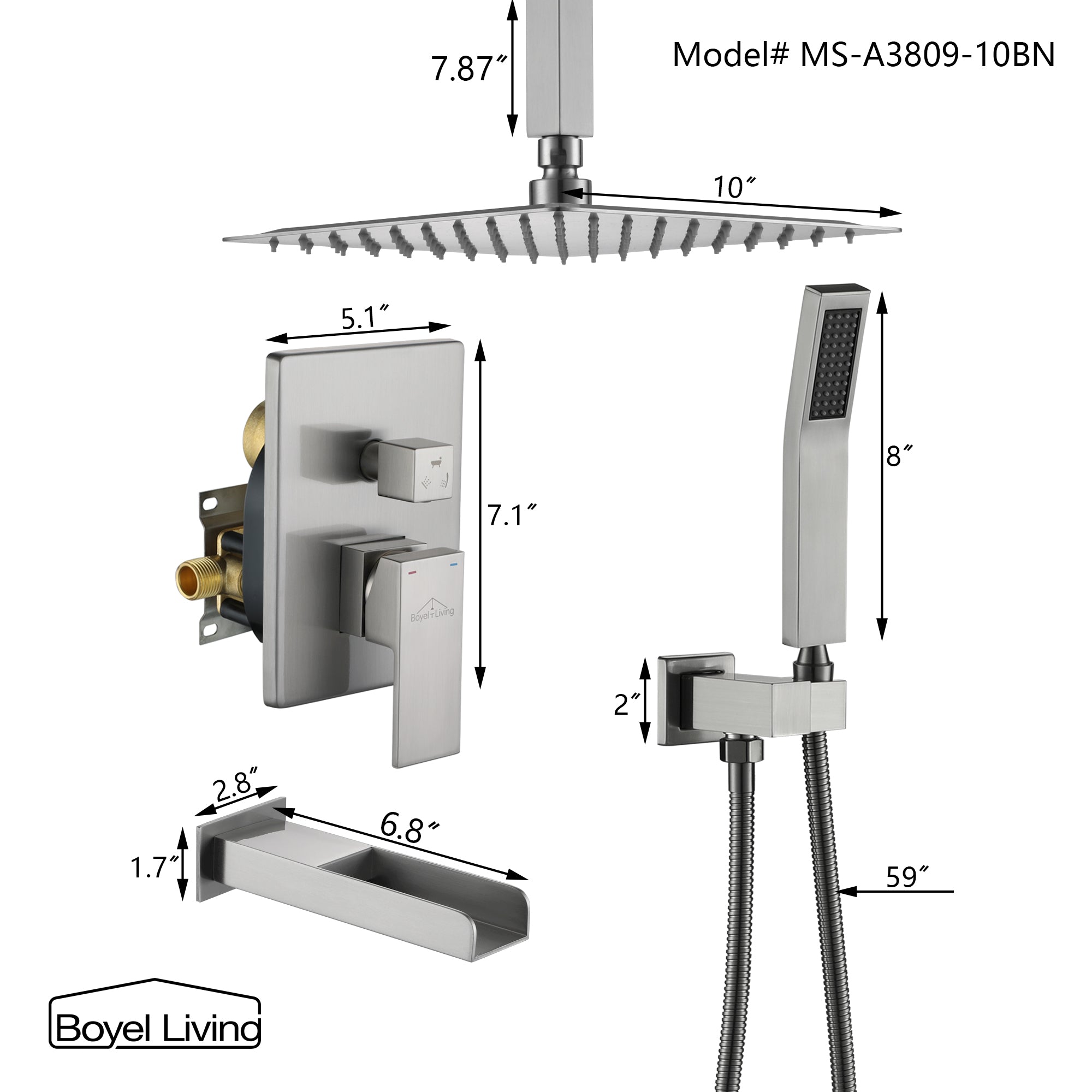 Boyel Living MS-A3809-10BN Showerhead-Bar-Panels - View #2