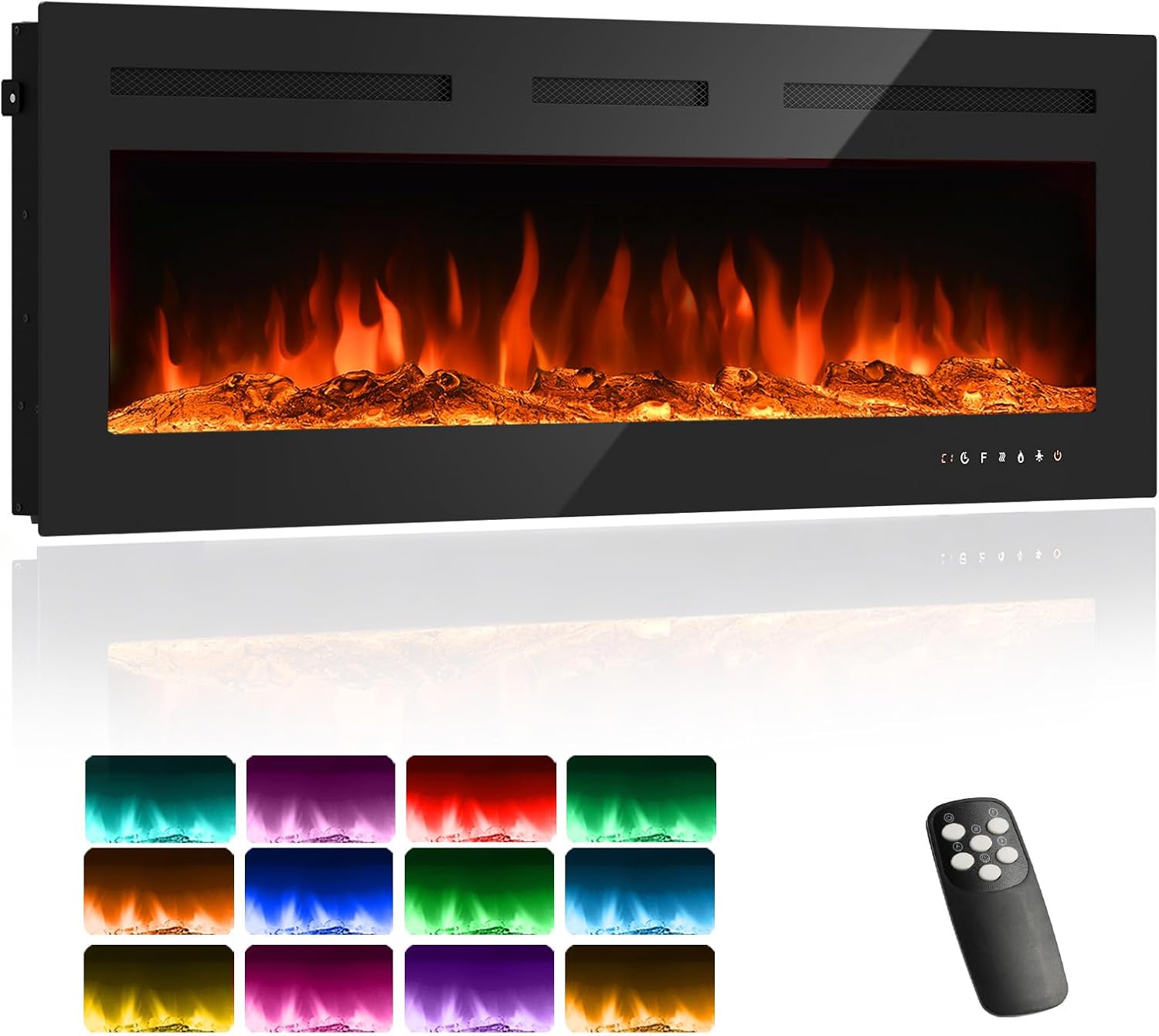 Qeetex 629833069628 60Inch Recessed Electric Fireplace with Remote Control Wall Mounted Electrics Fireplaces Heater 750/1500W Wall Mounted