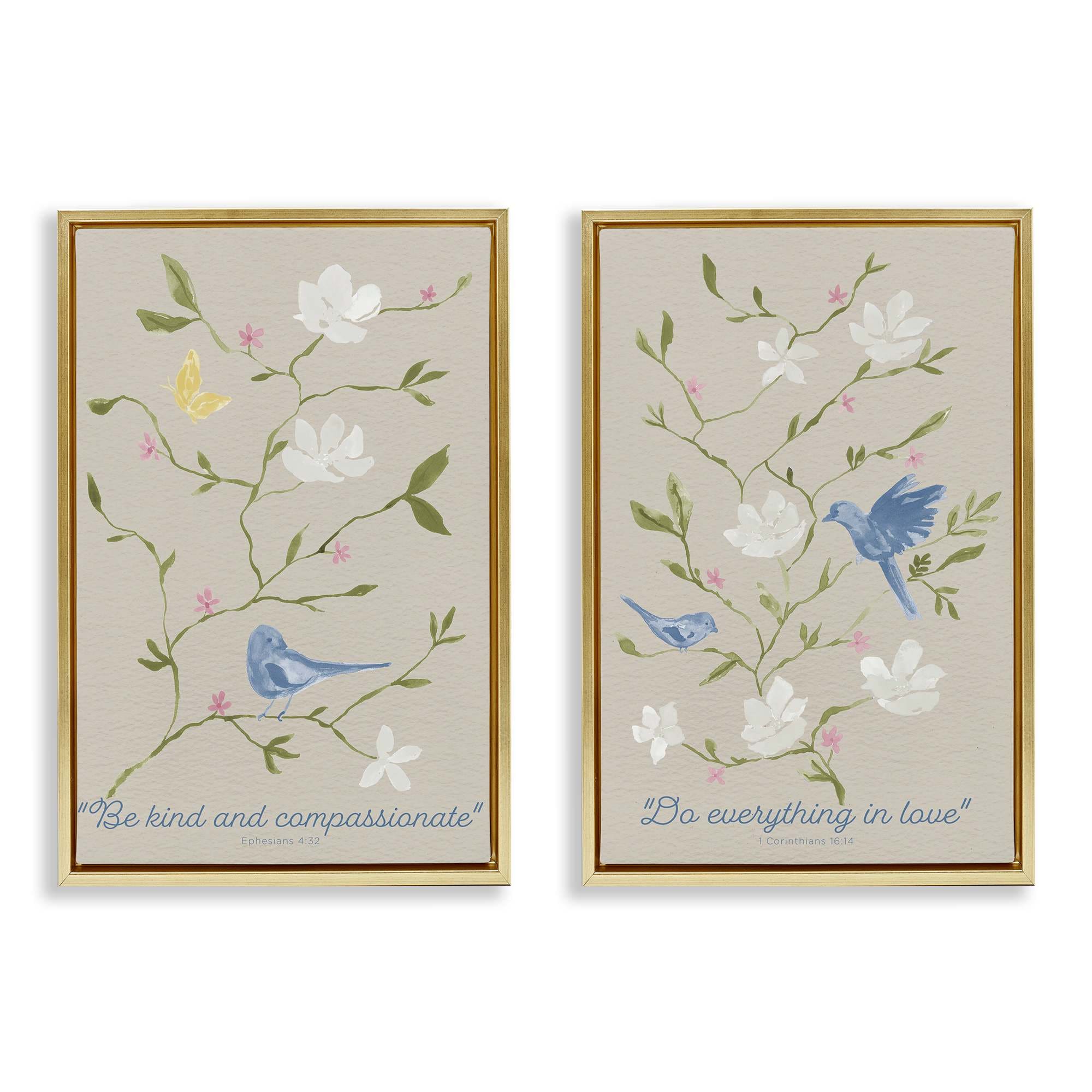 Stupell Industries B2-800-FFG-2PC-20X30 Floral Comforting Proverbs 2 Piece Gold Framed Floater Canvas Set By Lucille Price 21 x 31