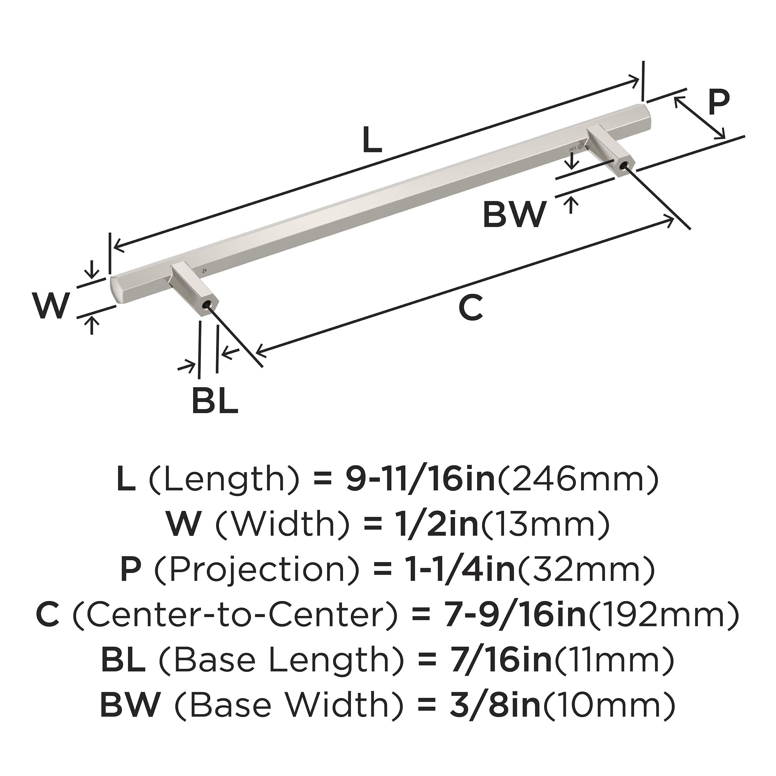 Polished Nickel 7-9/16 Inch Cabinet Bar Pull with Mounting Hardware