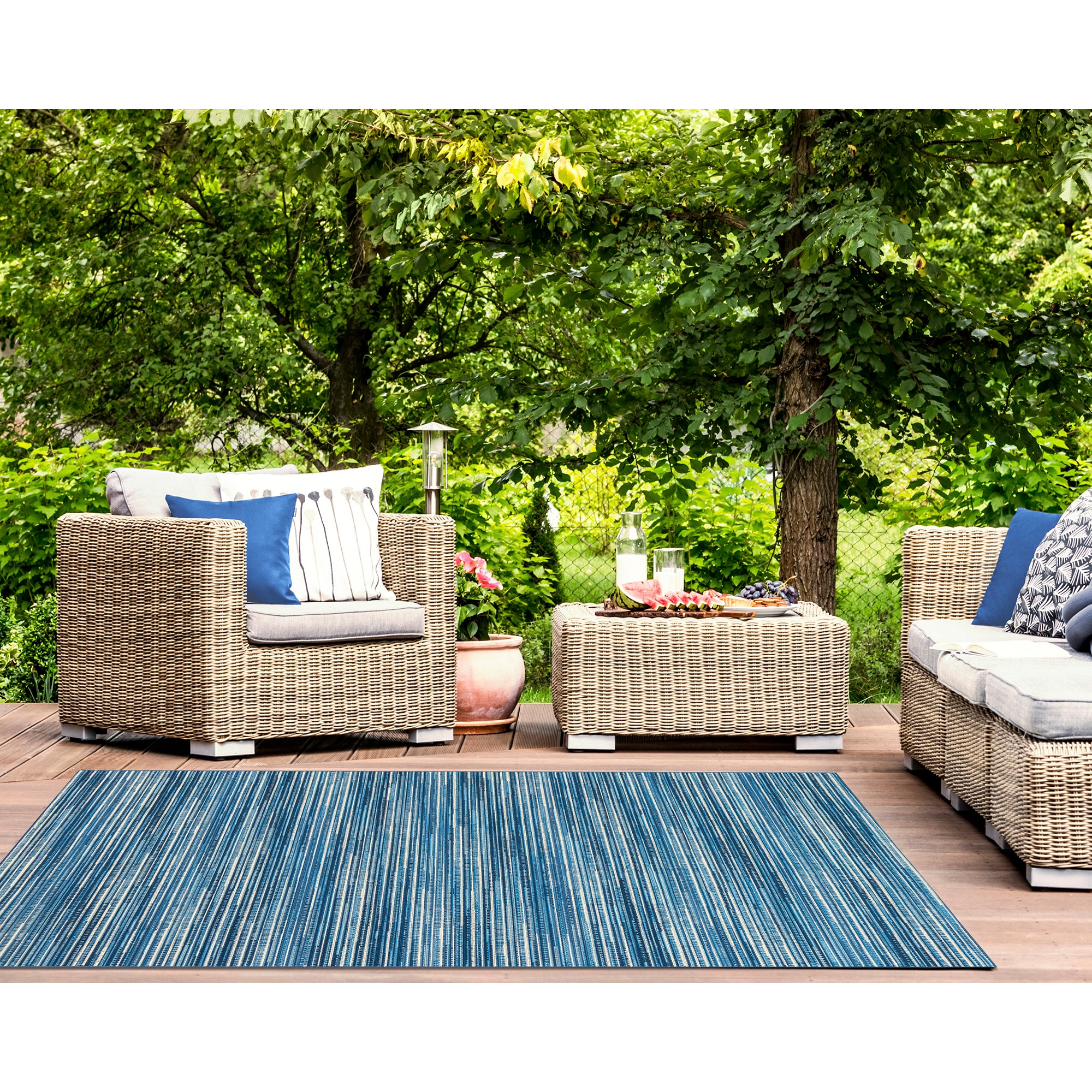 Liora Manne MNA80805203 Marina 8 x 10 (ft) Polypropylene China Blue Rectangular Indoor/Outdoor Stripe Industrial Area rug