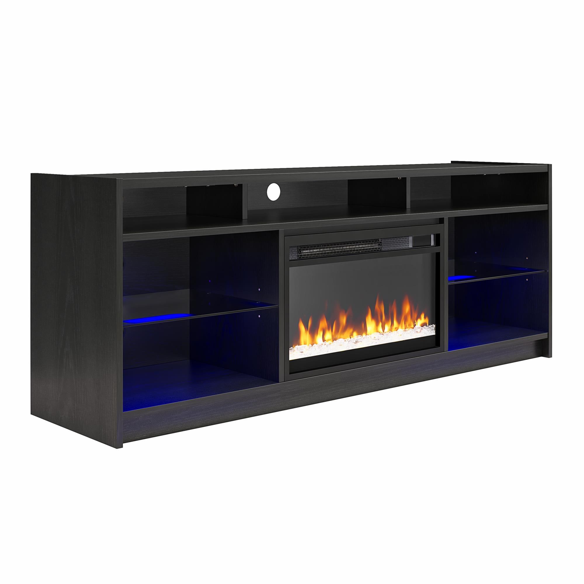 Ameriwood Home 8800335COM 60.87-Inches W Black Oak TV Stand with Fan-forced Flat wall Electric Fireplace with Remote Control Included
