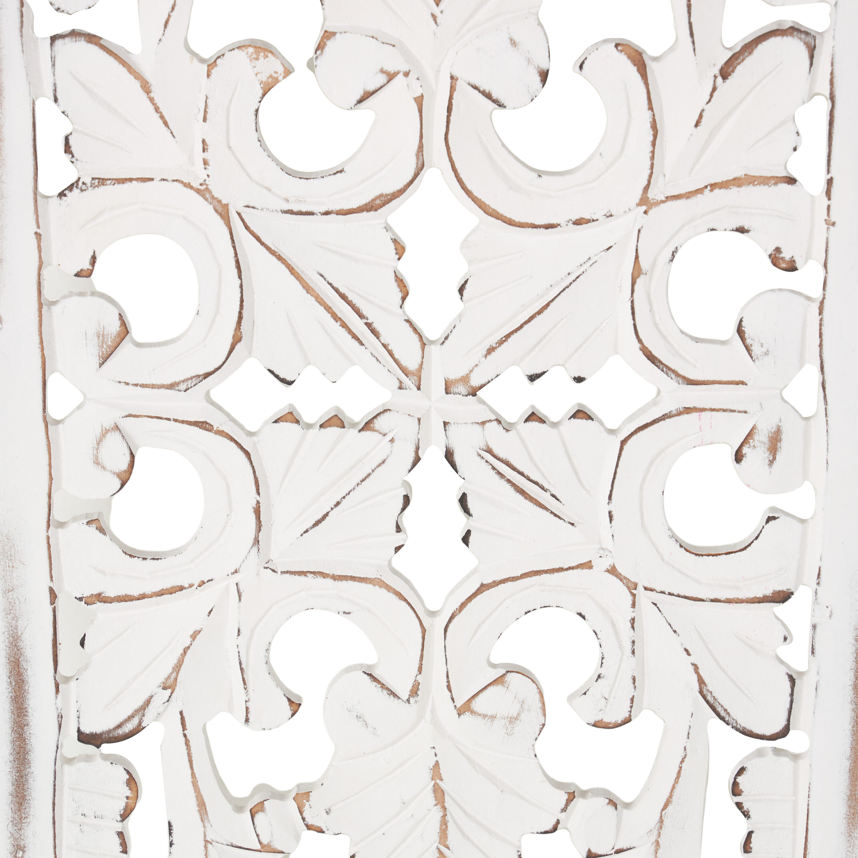 White Distressed Wood Carved Floral Wall Panels Set of 3