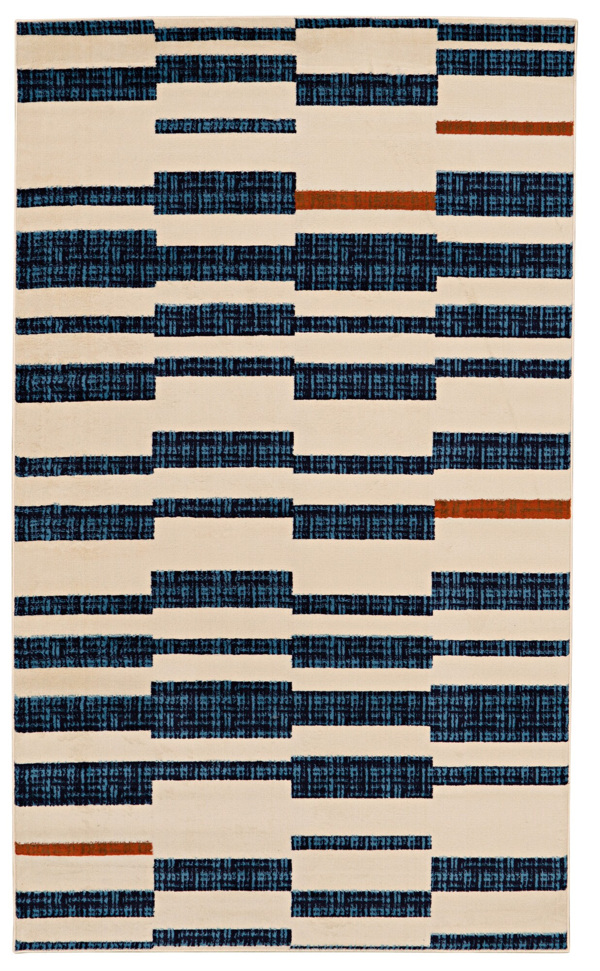 Linon RUGBC20657 5 X 7 (ft) Bone/Blue Indoor Stripe Area Rug