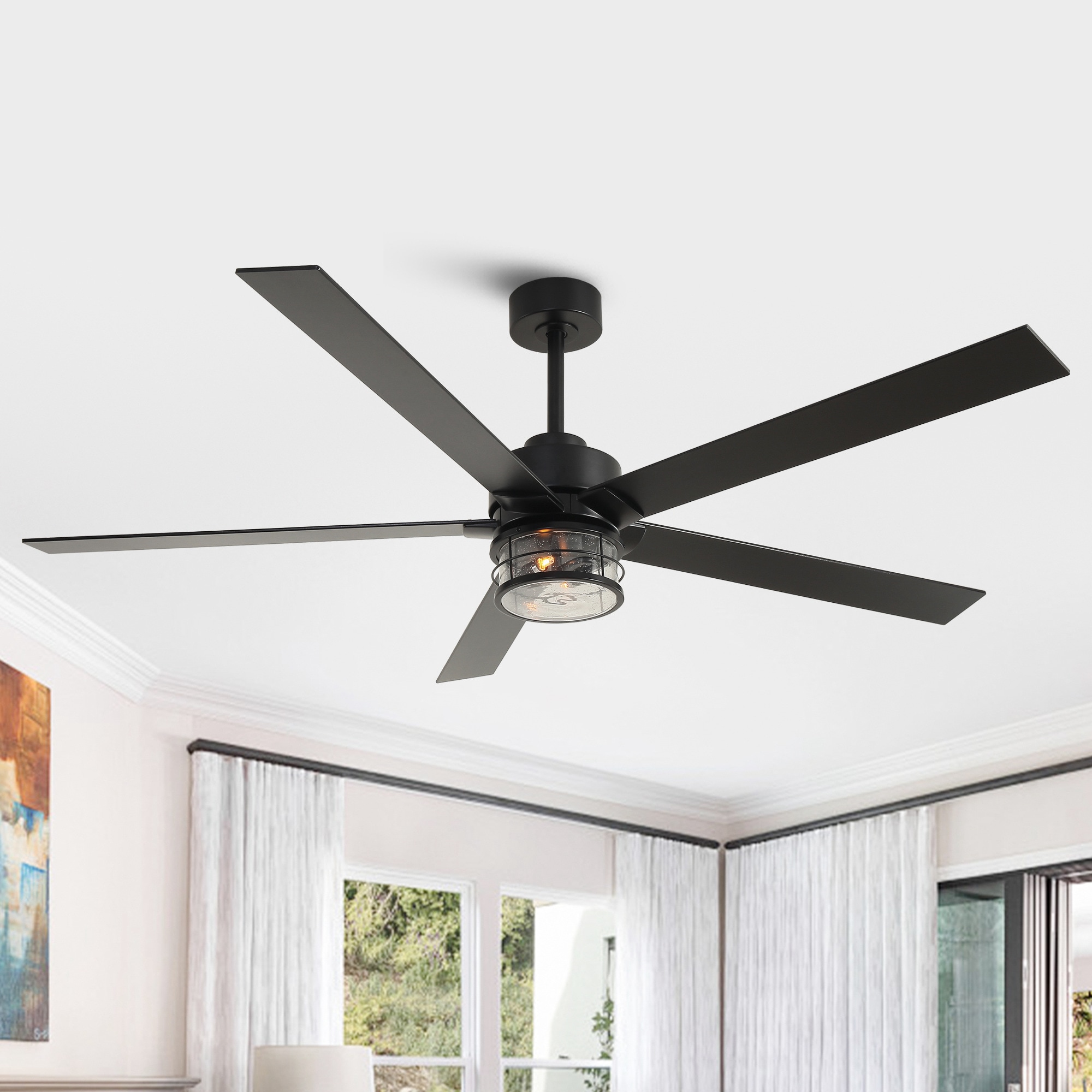 IHOMEadore MDF8250 65-in Integrated LED Matte Black with Brown Blades Ceiling Fan With Light 5 -Blade )