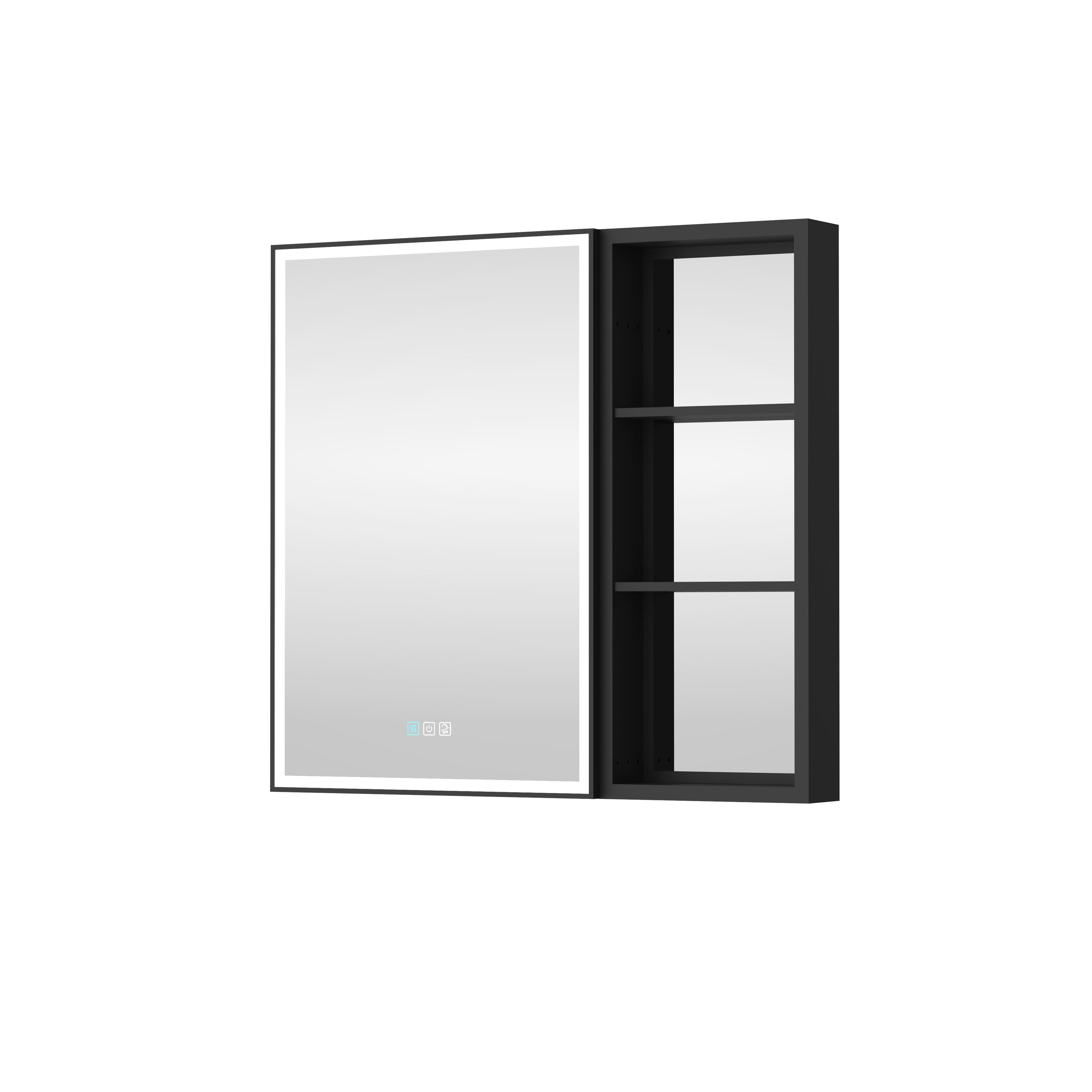 Forclover MEAM-12M3230RMC 32-Inches x 30-Inches Lighted LED Fog Free Surface/Recessed Mount Black Mirrored Rectangle Soft Close Medicine Cabinet with Outlet