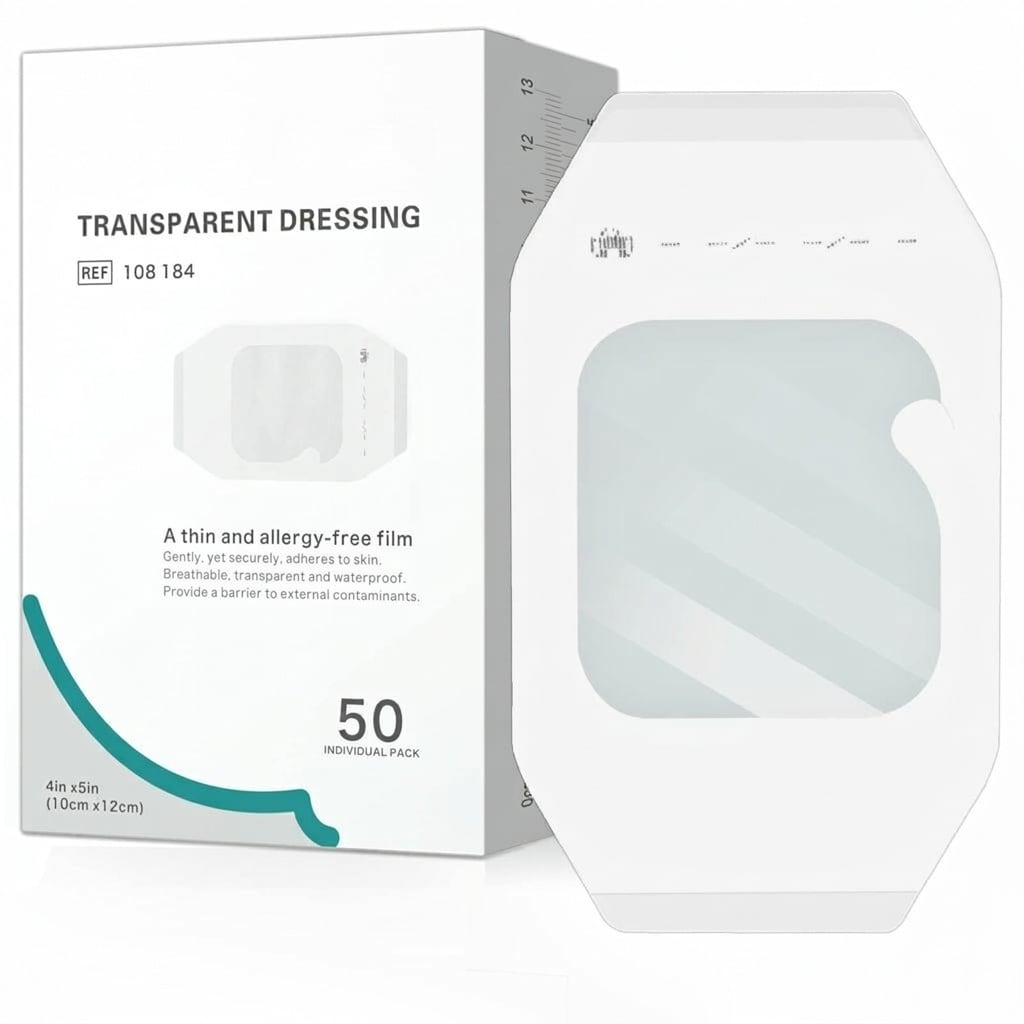 Vrbgify  Transparent Film Dressing 50 Pack Waterproof Adhesive Clear Bandage 4 x 5 Inch Breathable Wound Cover for IV Tattoo Aftercare and First