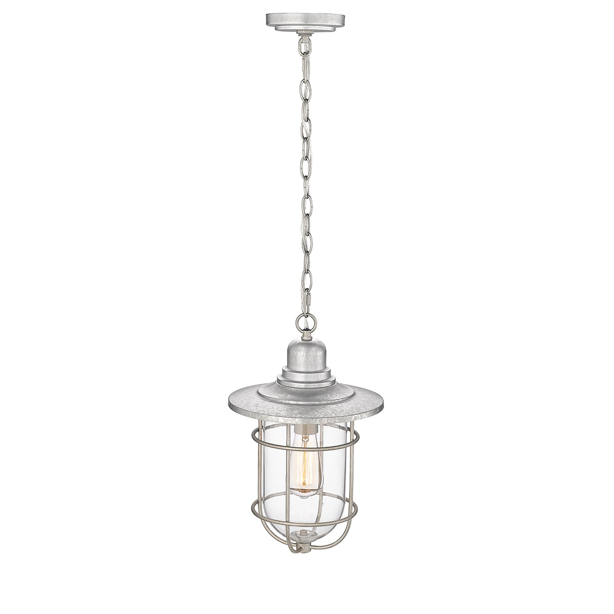 Galvanized Steel Glass Outdoor Hanging Lantern, 16" Height