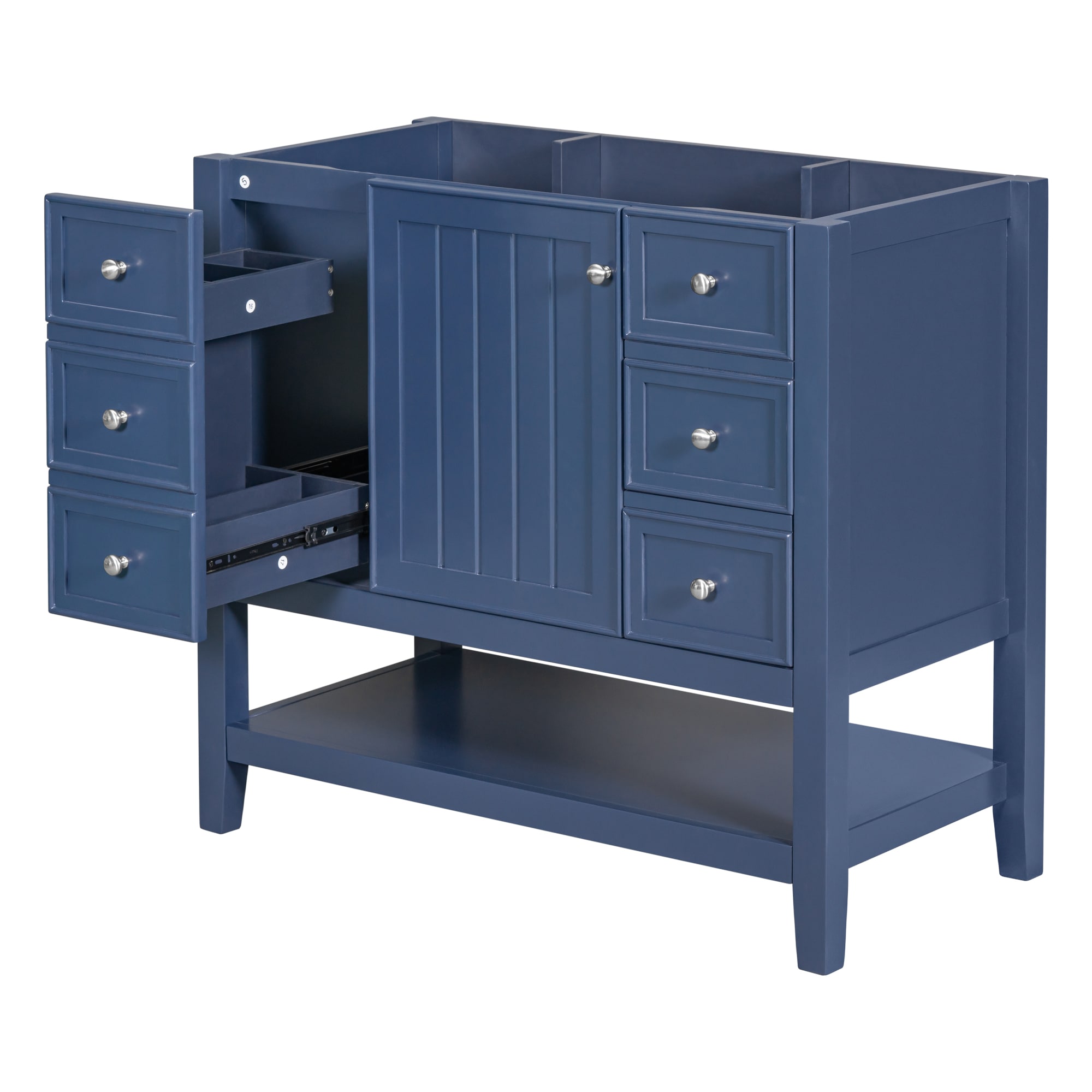 GDFStudio 319667 36 Inches Bathroom Vanity without Sink Cabinet Base Only One Cabinet and Three Drawers Blue