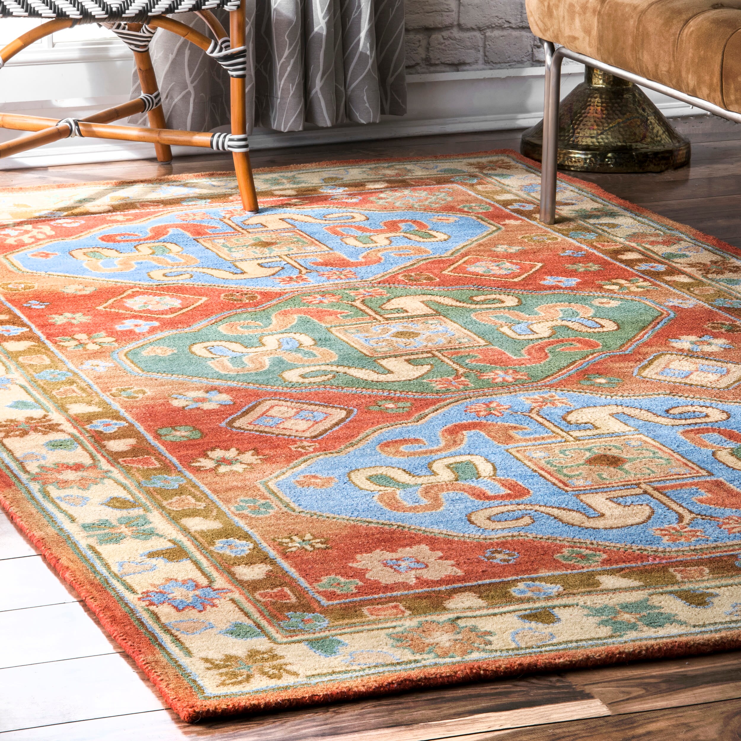 nuLOOM MTNS08A-76096 8 x 10 (ft) Knotted Wool Multi Rectangular Indoor Distressed/Overdyed Vintage Area rug