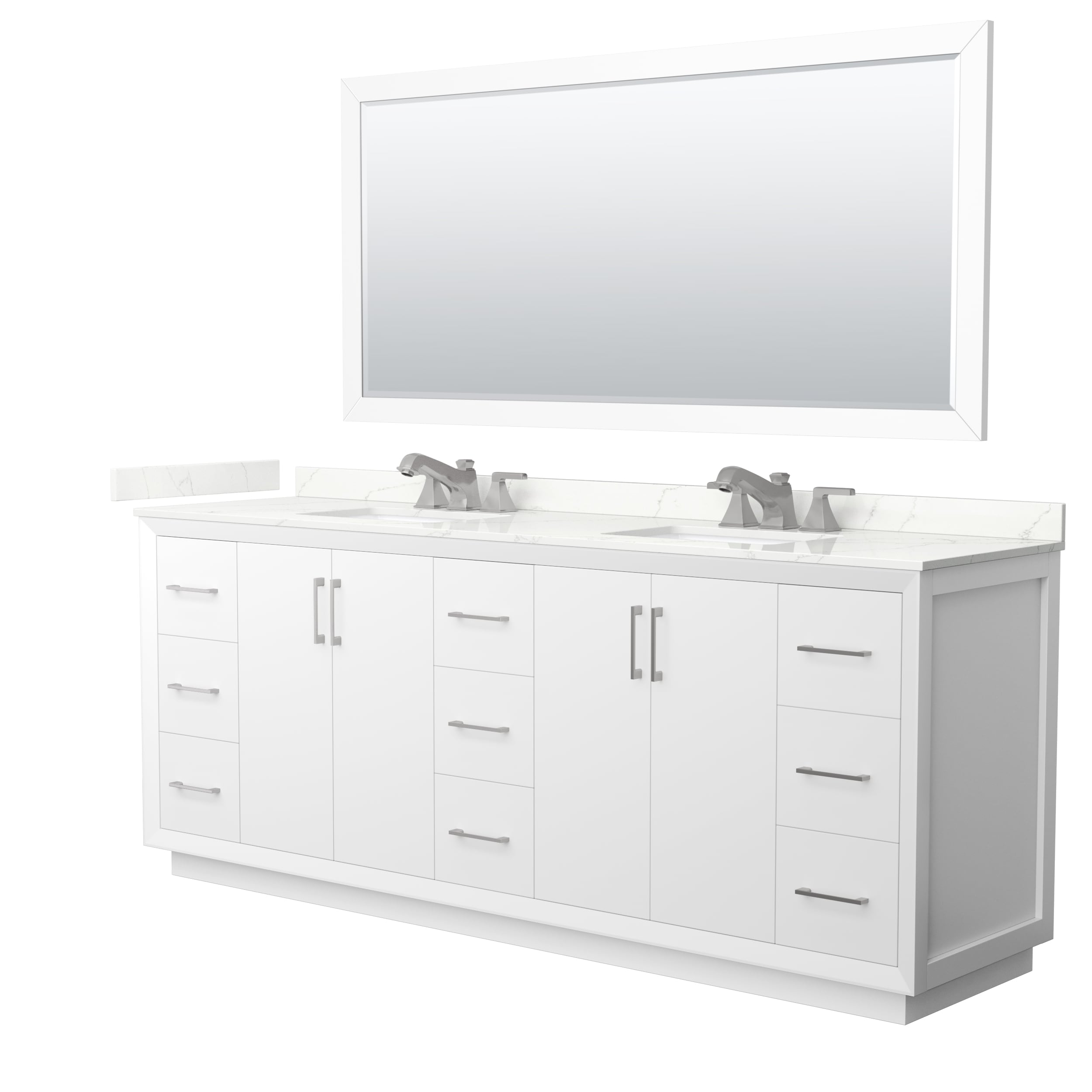 Wyndham Collection WCF414184DWHGTUS3M70 Strada 84-in White Undermount Double Sink Bathroom Vanity with Giotto Quartz Top (Mirror Included)