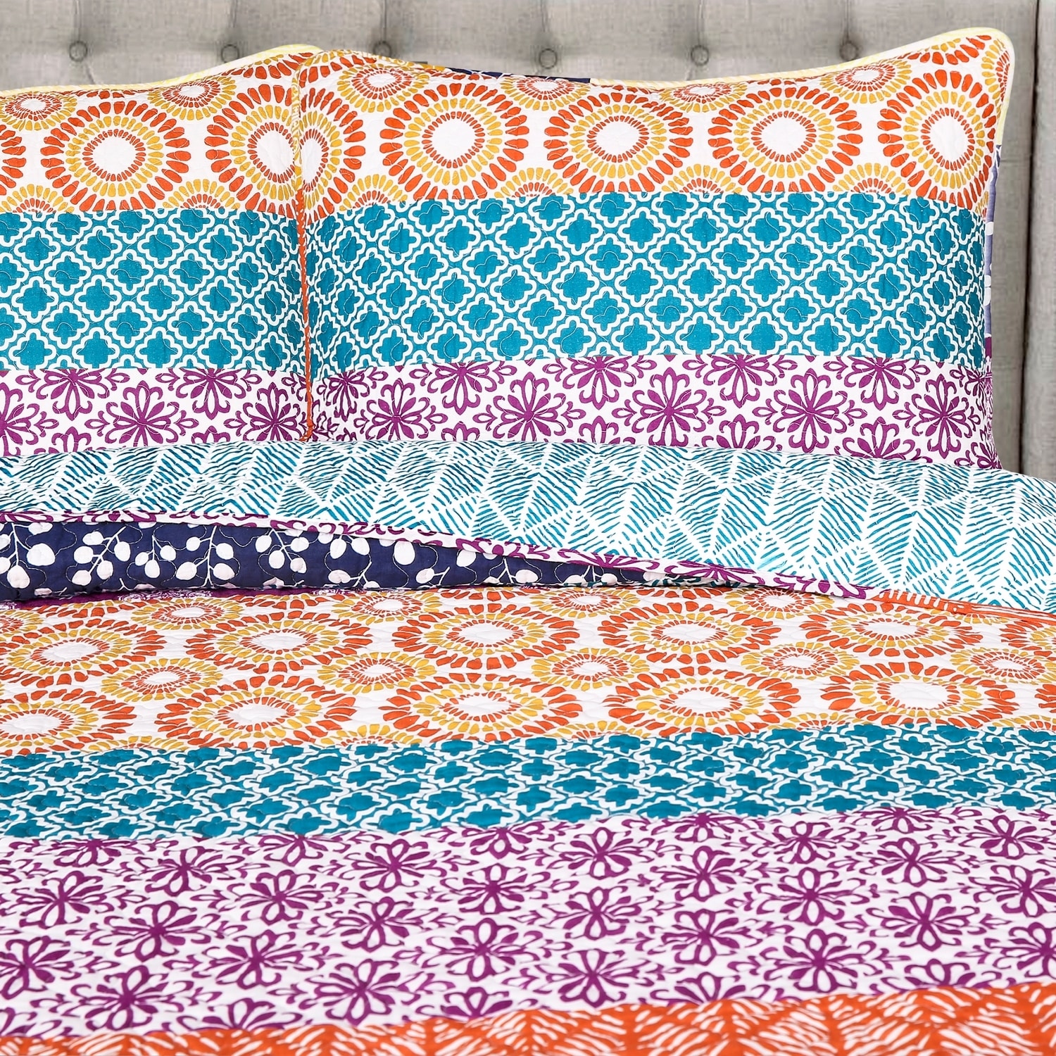 King Fuchsia and Orange Reversible Cotton Quilt Set
