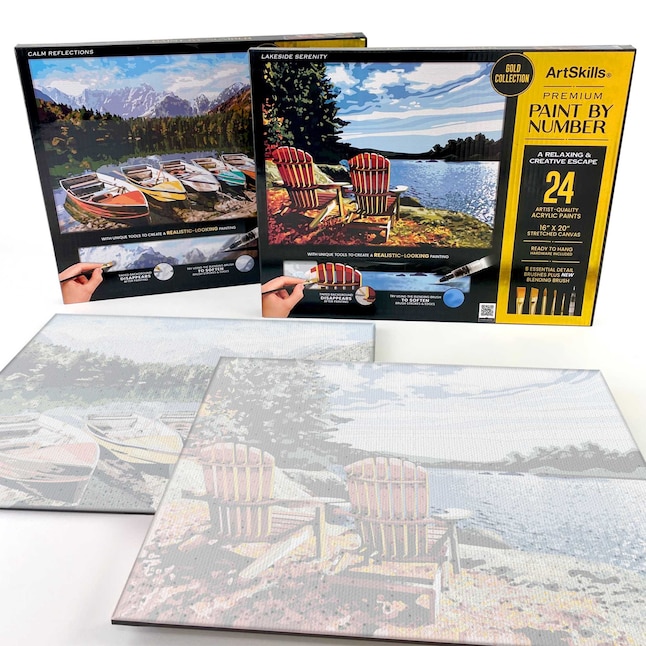 ArtSkills Artskills Paint By Number For Adults 16x20 Stretched Canvas 2  Pack- Lake Scenes in the Craft Supplies department at