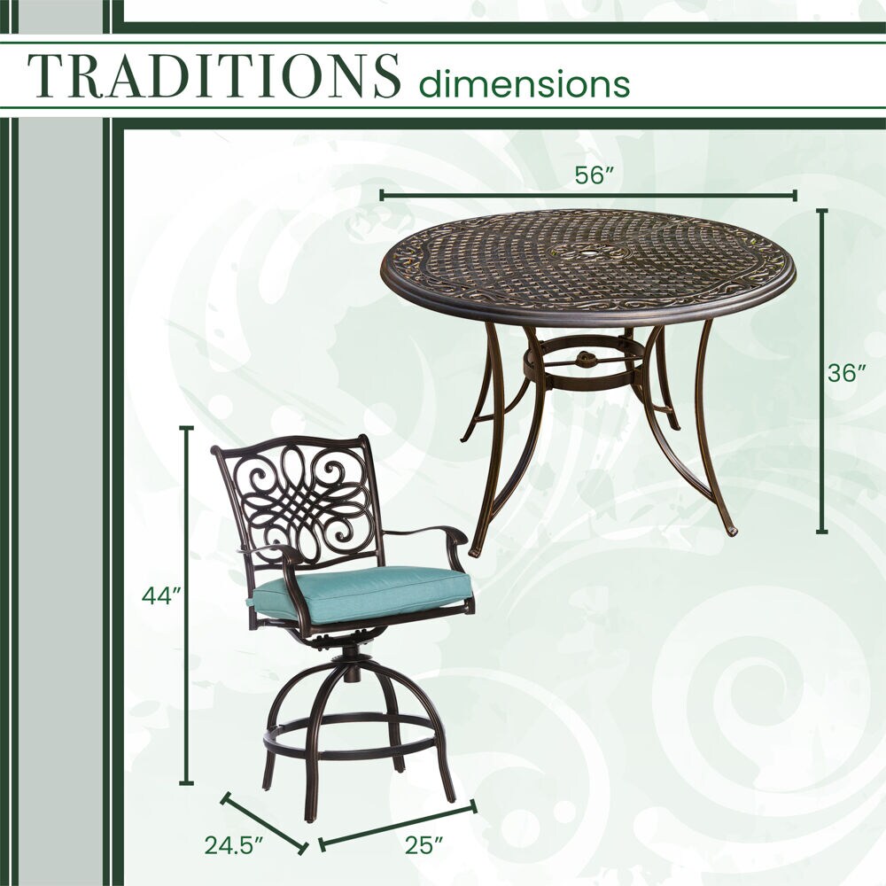 Hanover Blue 5-Piece High-Dining Set with Swivel Chairs and Cast-Top Table