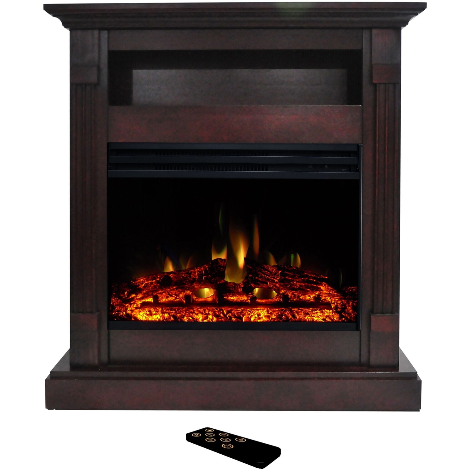 Cambridge CAM3437-1MAHLG3 33.9-Inches W Mahogany Free standing Fan-forced Flat wall Electric Fireplace with Remote Control Included