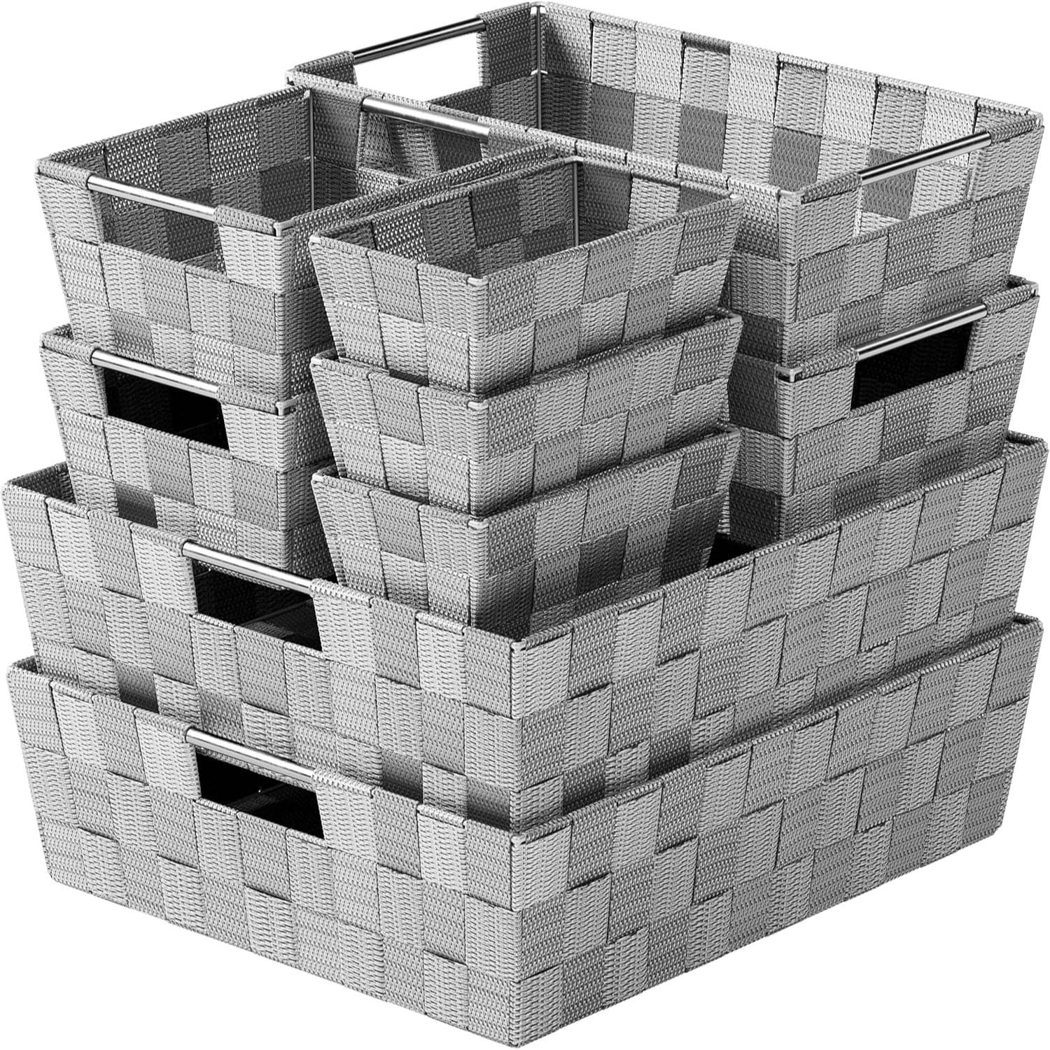Baginizer  Dark Grey Storage Baskets Set of 9 Small Bins for Shelves Closet Organizer Bathroom Pantry Organization