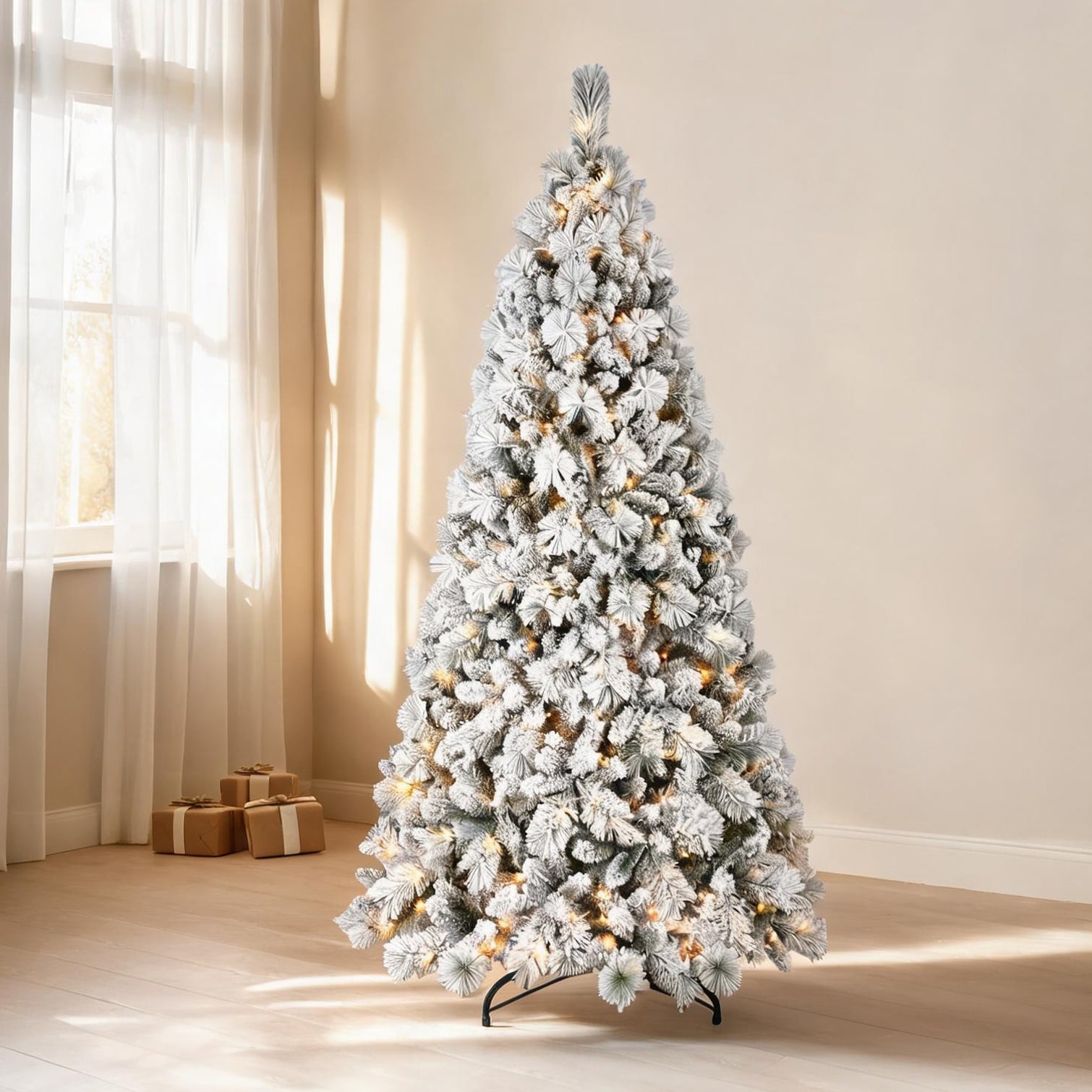 Tammesy 8 ft Home and Furniture Home with Flocked Fir Christmas Tree and LED Lighting Storage