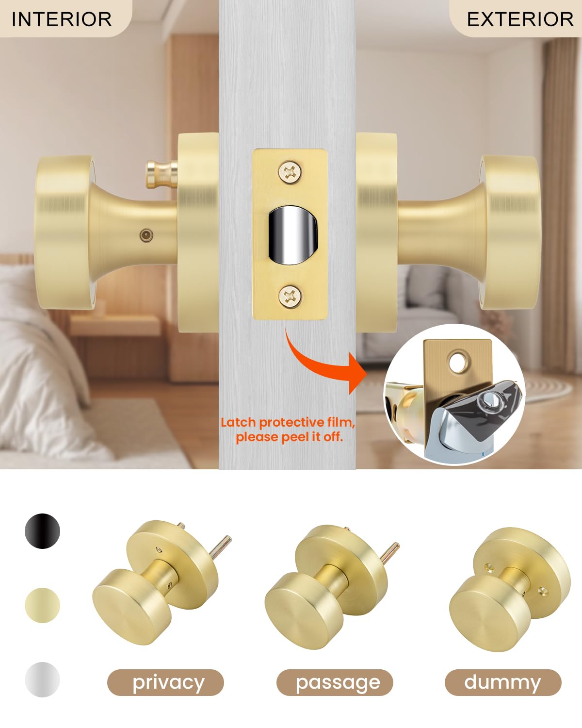 Lukvuzo Brushed Gold Privacy Door Knobs Interior Bedroom and Bathroom ...