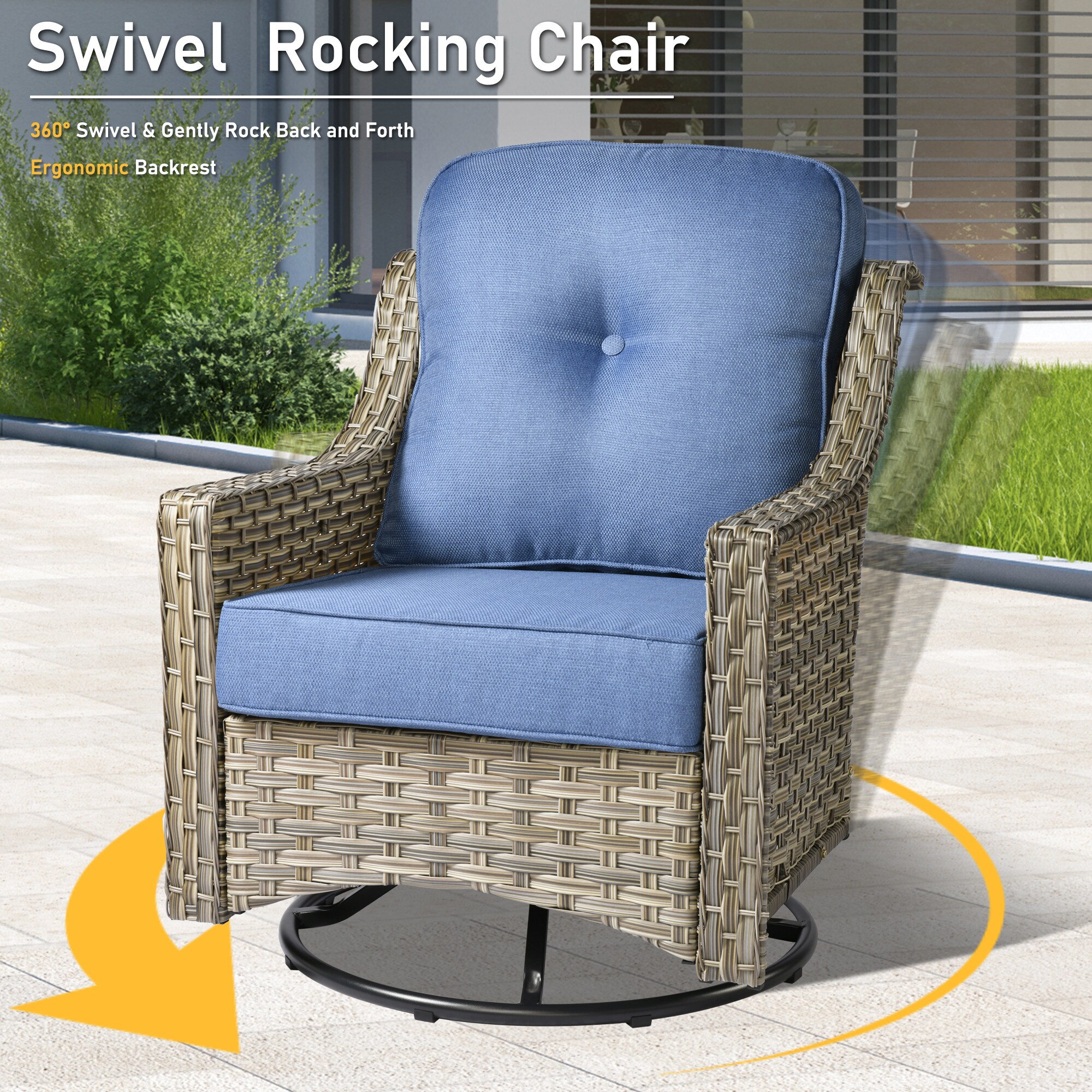 Pouuin 3-Piece Rattan Patio Conversation Set with Black Cushions in the ...