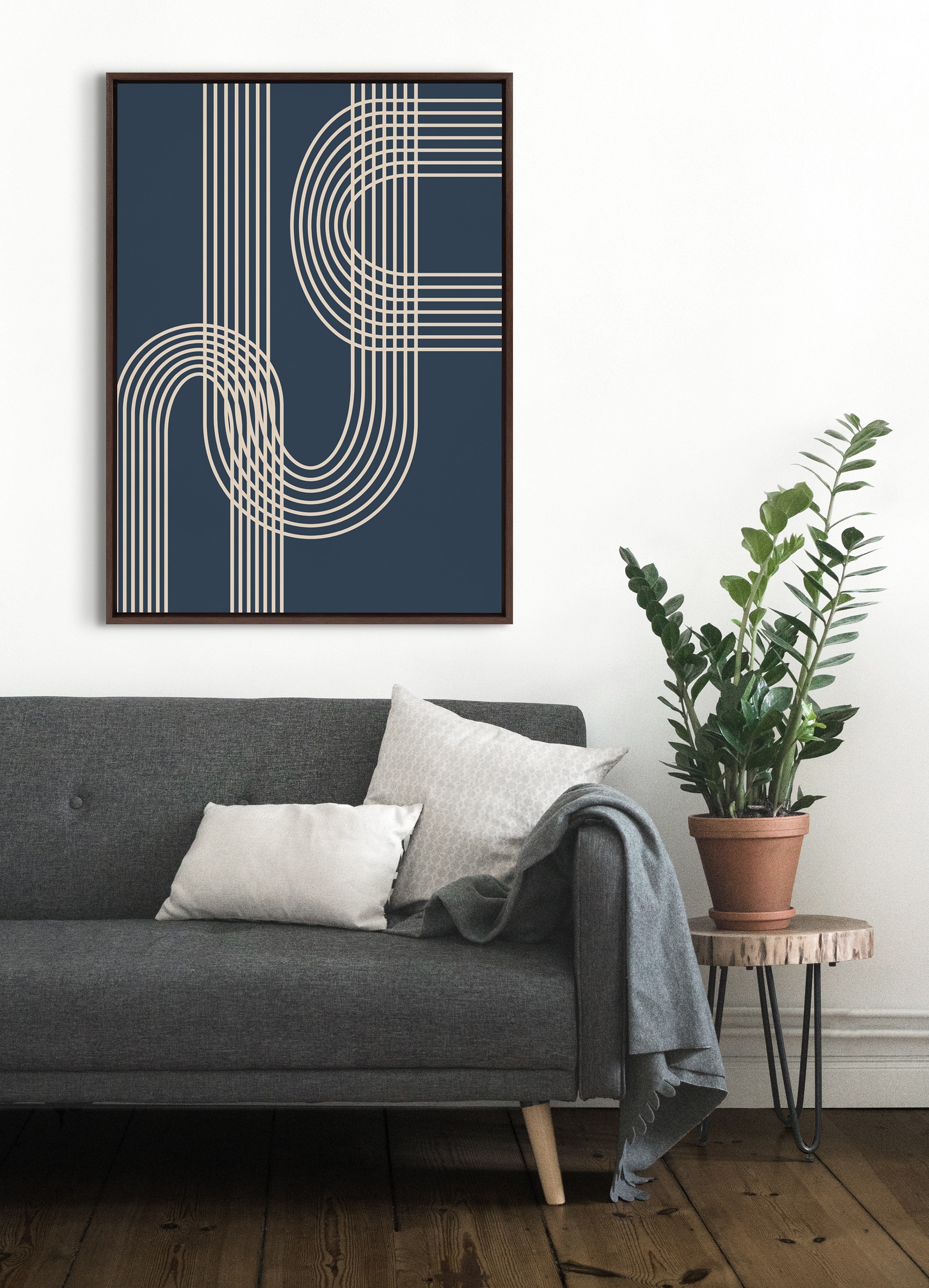 Sylvie 40.69" Blue and Beige Abstract Canvas Art Print
