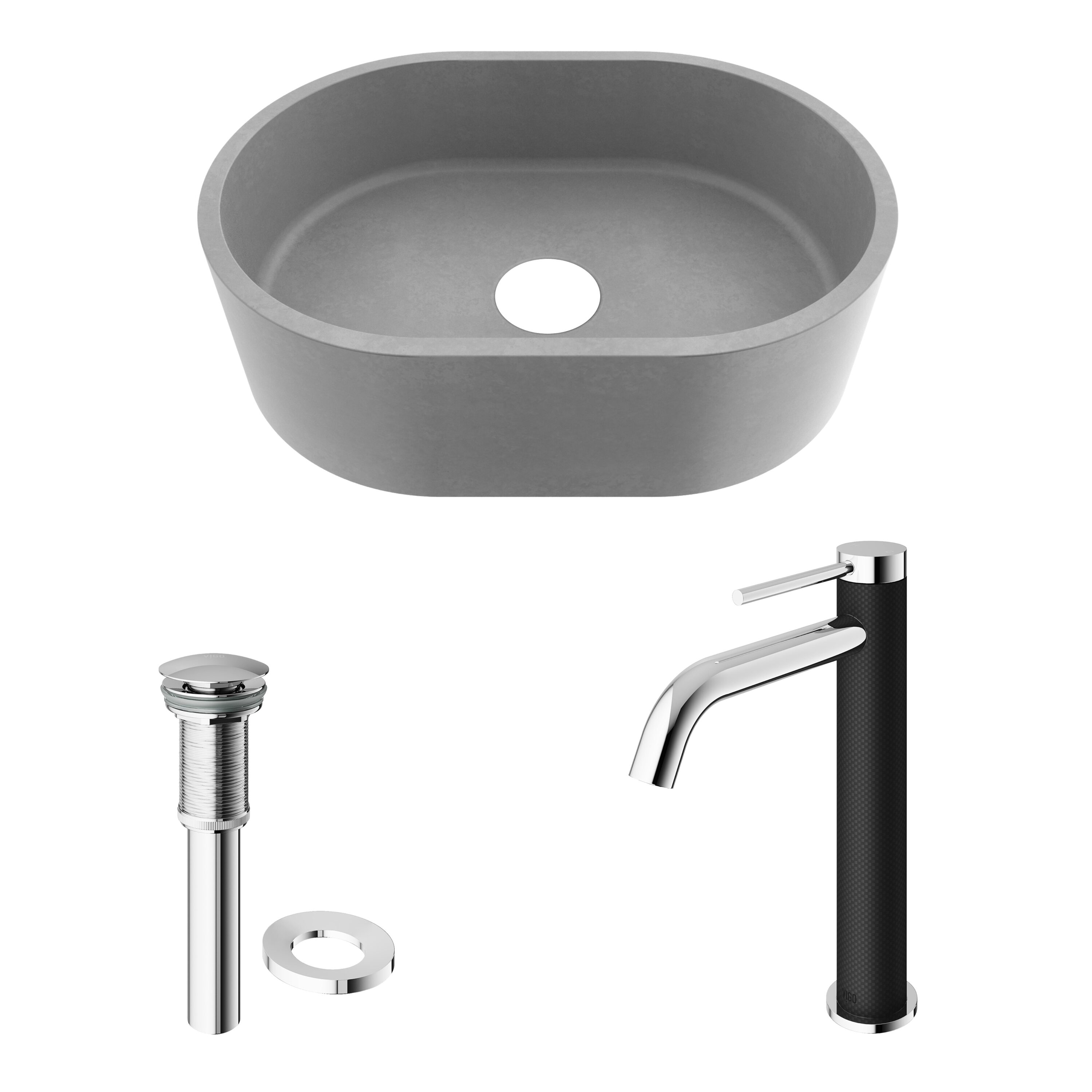 Cast Iron 15.75'' Oval Above-Counter Vessel Bathroom Sink in Gray