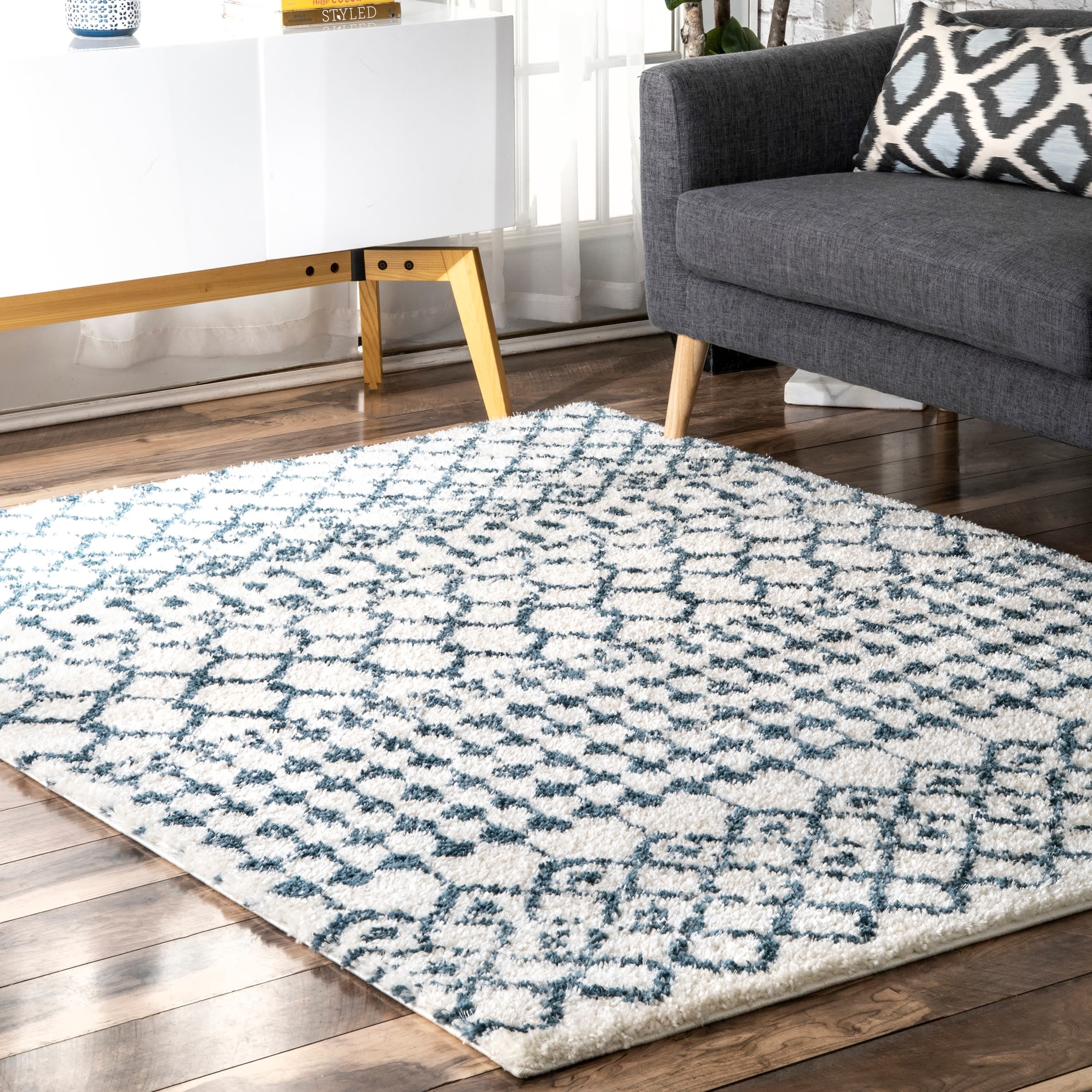 nuLOOM GROC01F-6709 6 x 9 (ft) Loomed Polypropylene Blue Rectangular Indoor Trellis Moroccan Area rug