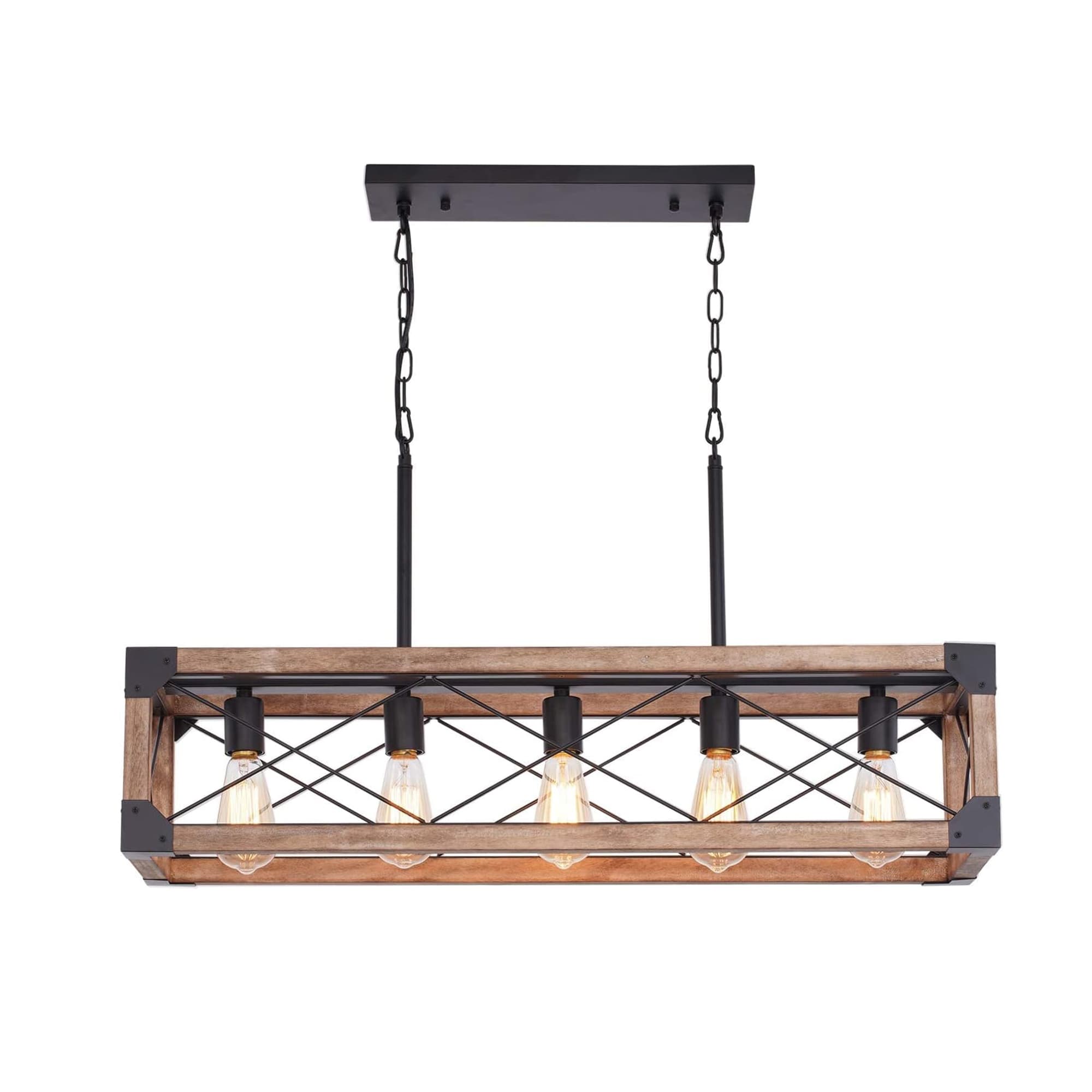 SINOFURN SYA270012SL 5 -Light Brown Farmhouse Bare bulb Wood For Use in Bedrooms, Dining Rooms, Foyers, Kitchens, Living Rooms Chandelier