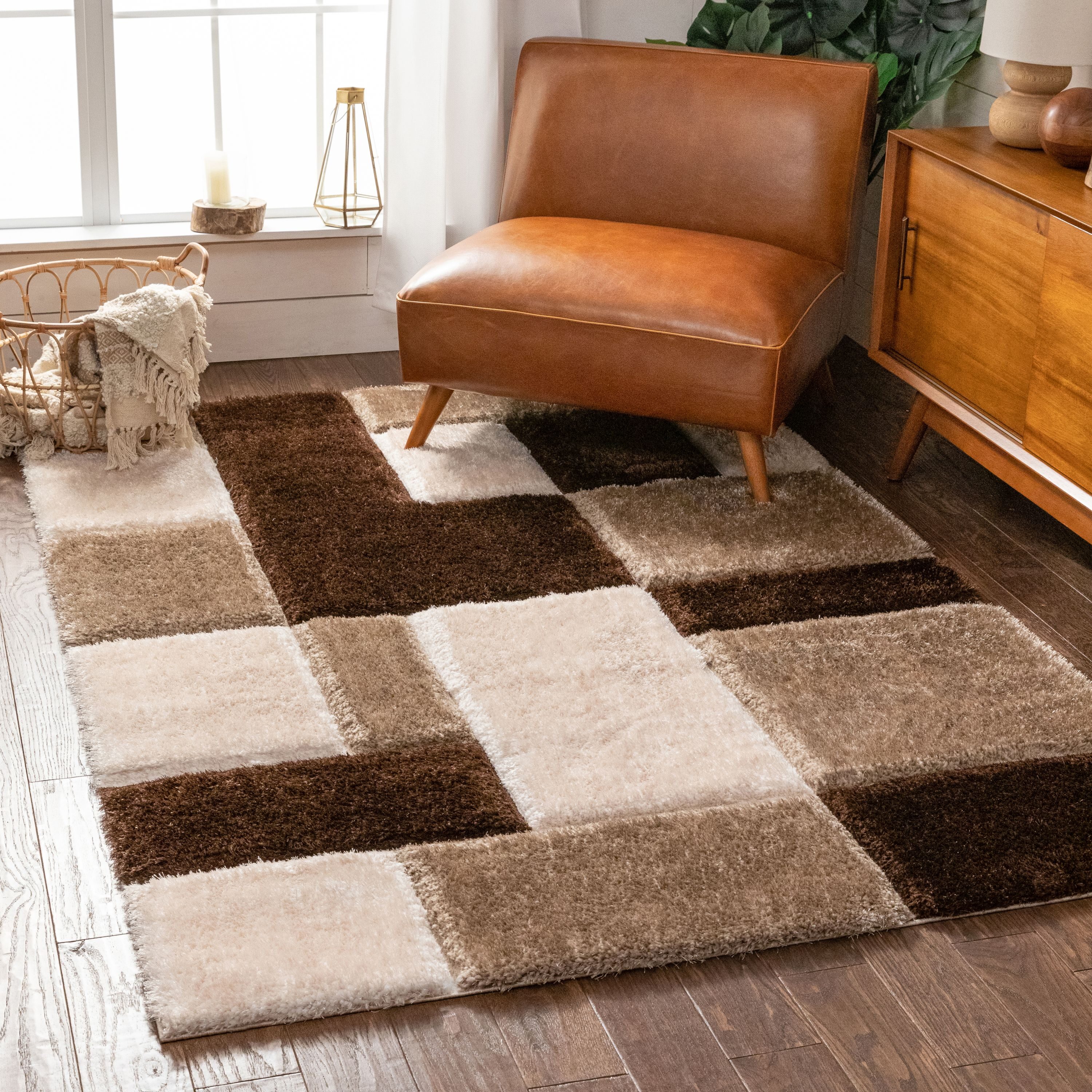 Well Woven SF-67-5 San Francisco 5 x 7 (ft) Loomed Polyester Brown Rectangular Indoor Geometric Mid-Century Modern Area rug
