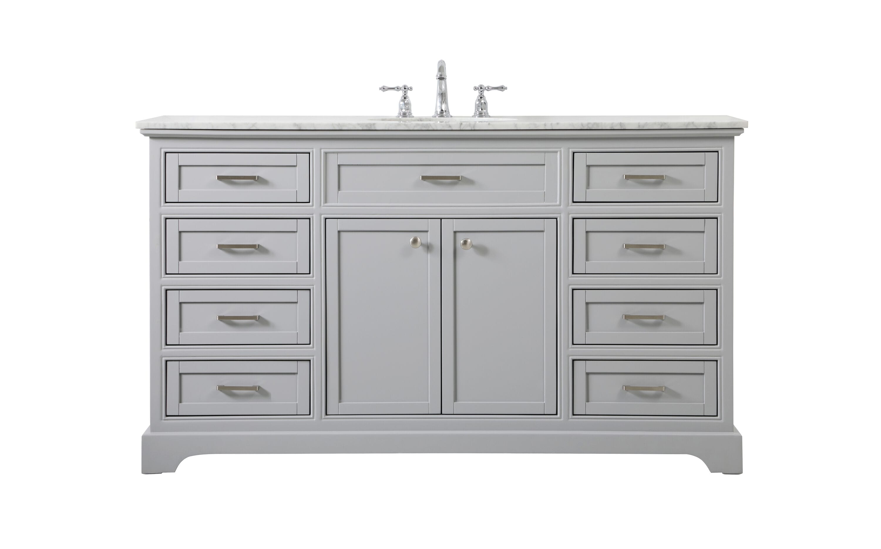 Elegant Decor HF45180GR Home Furnishing 60-in Grey Single sink Bathroom Vanity with Carrara White Marble Top