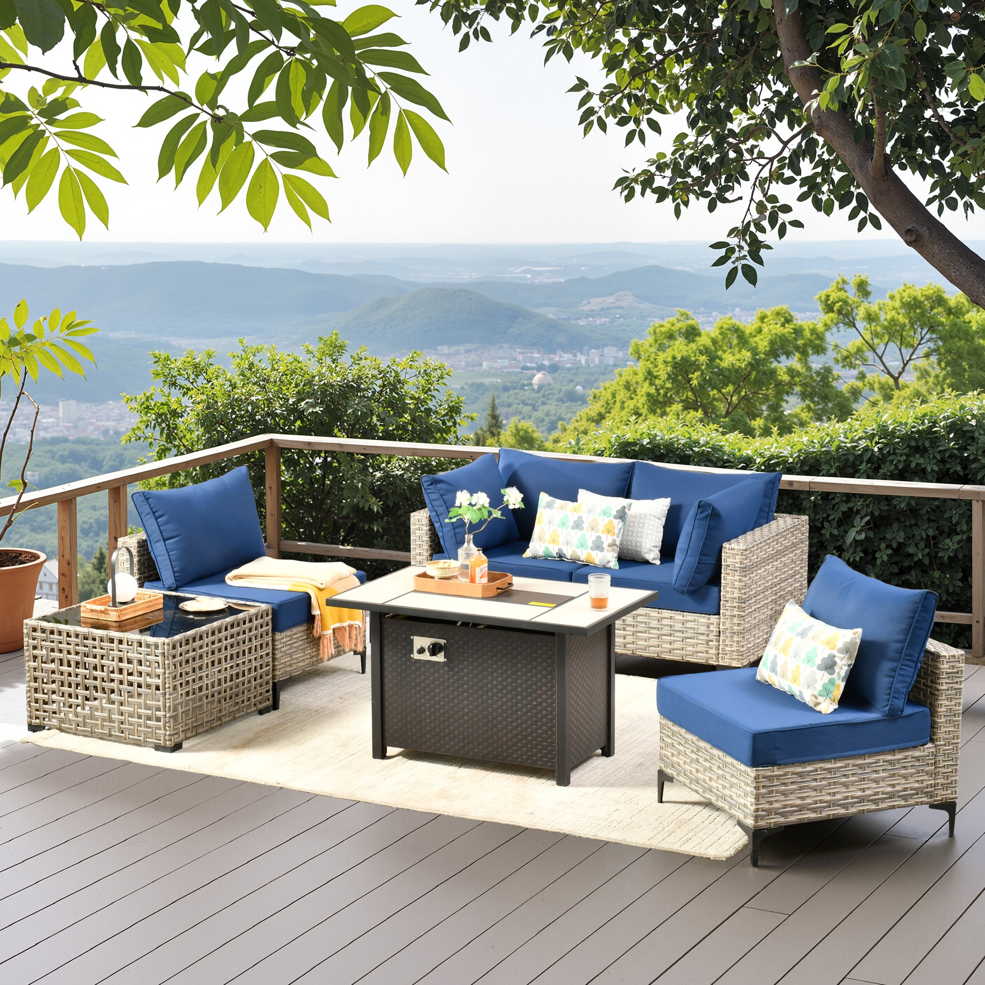 ALTRIGUS 6L-CFP03-SKT706-AL 6 -Piece Wicker Patio Sofa Conversation Set with Navy Cushions