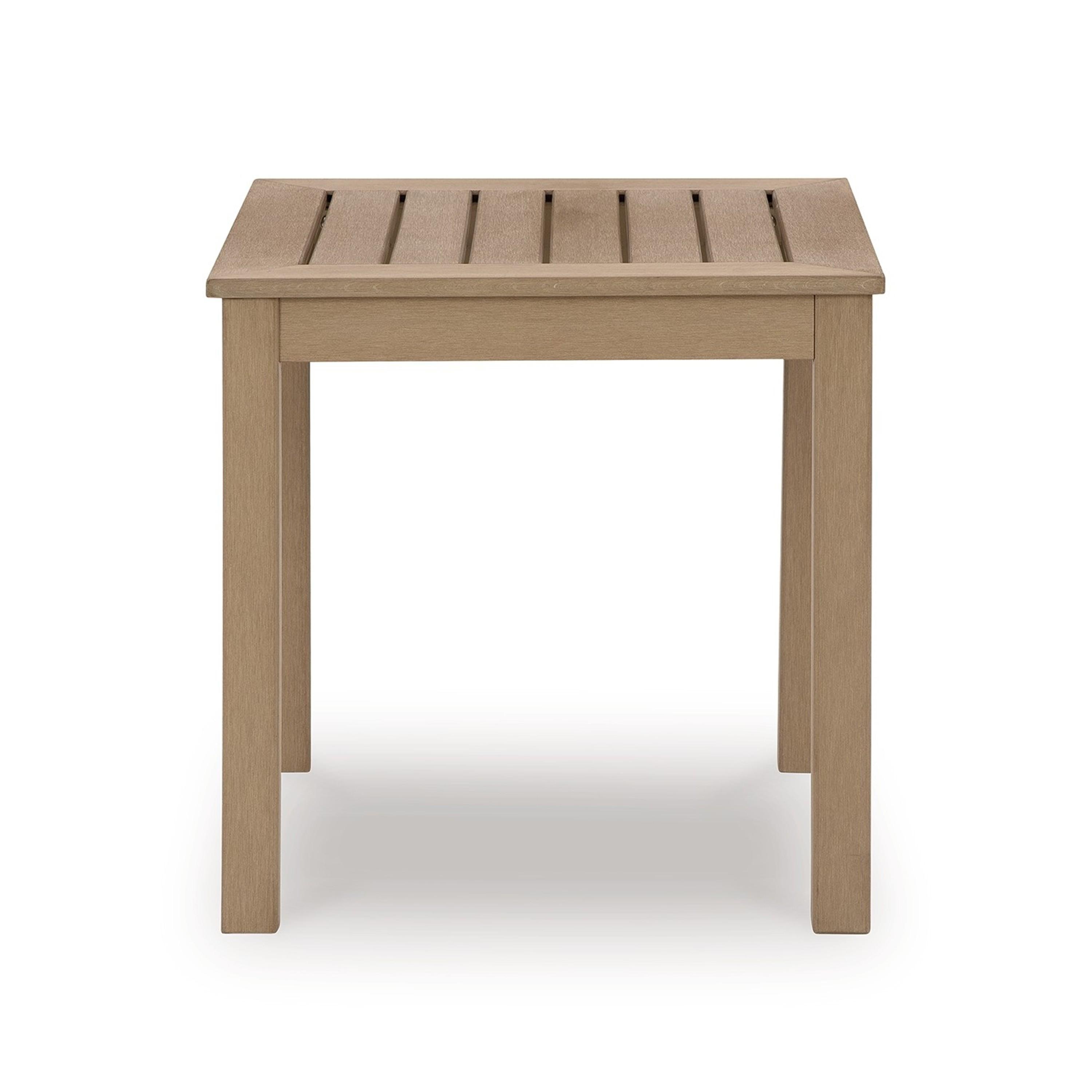 Beige Weatherwood Resin Square Outdoor End Table
