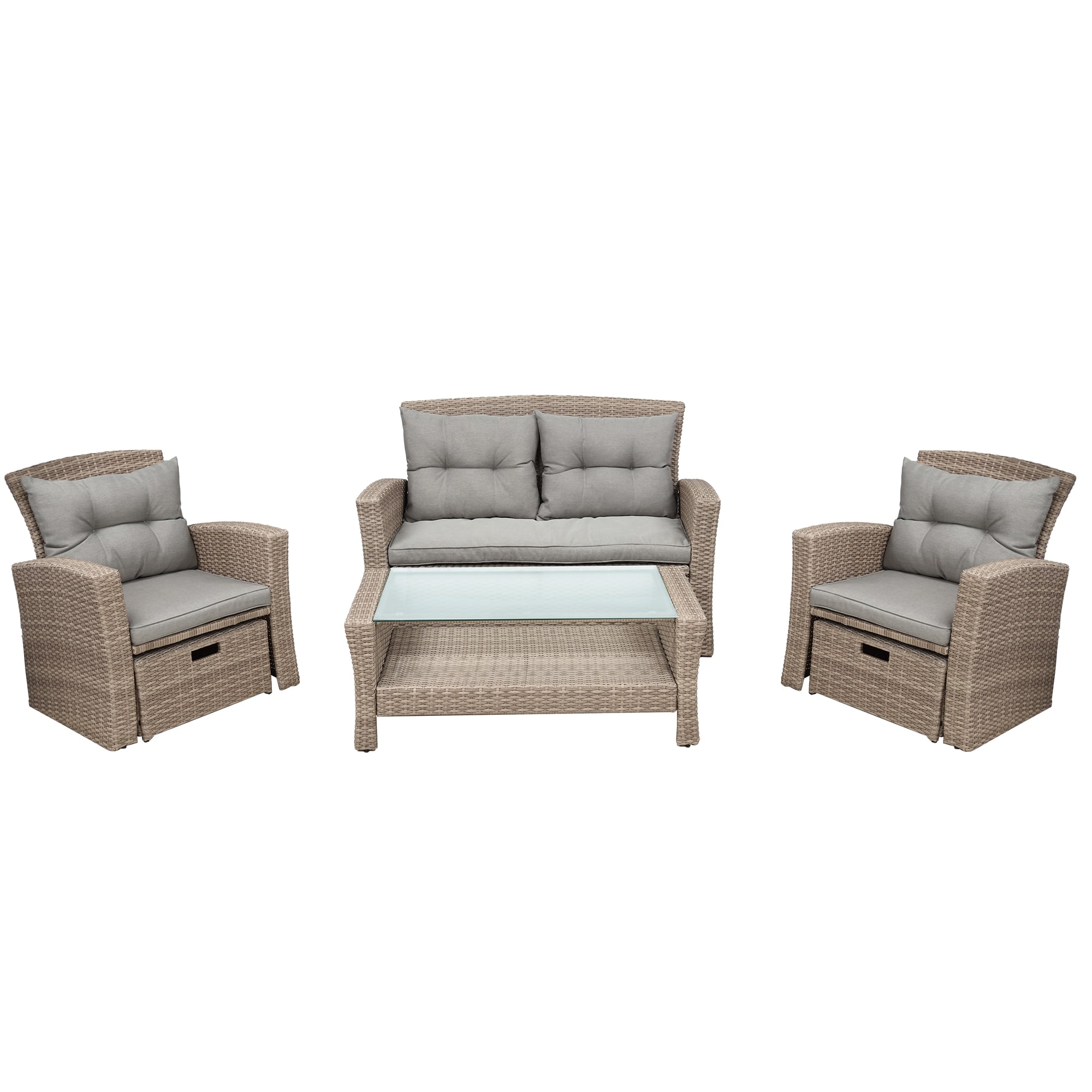 JIMSMAISON BOUSPCS27-GR 4 -Piece Rattan Patio Conversation Set with Gray Cushions