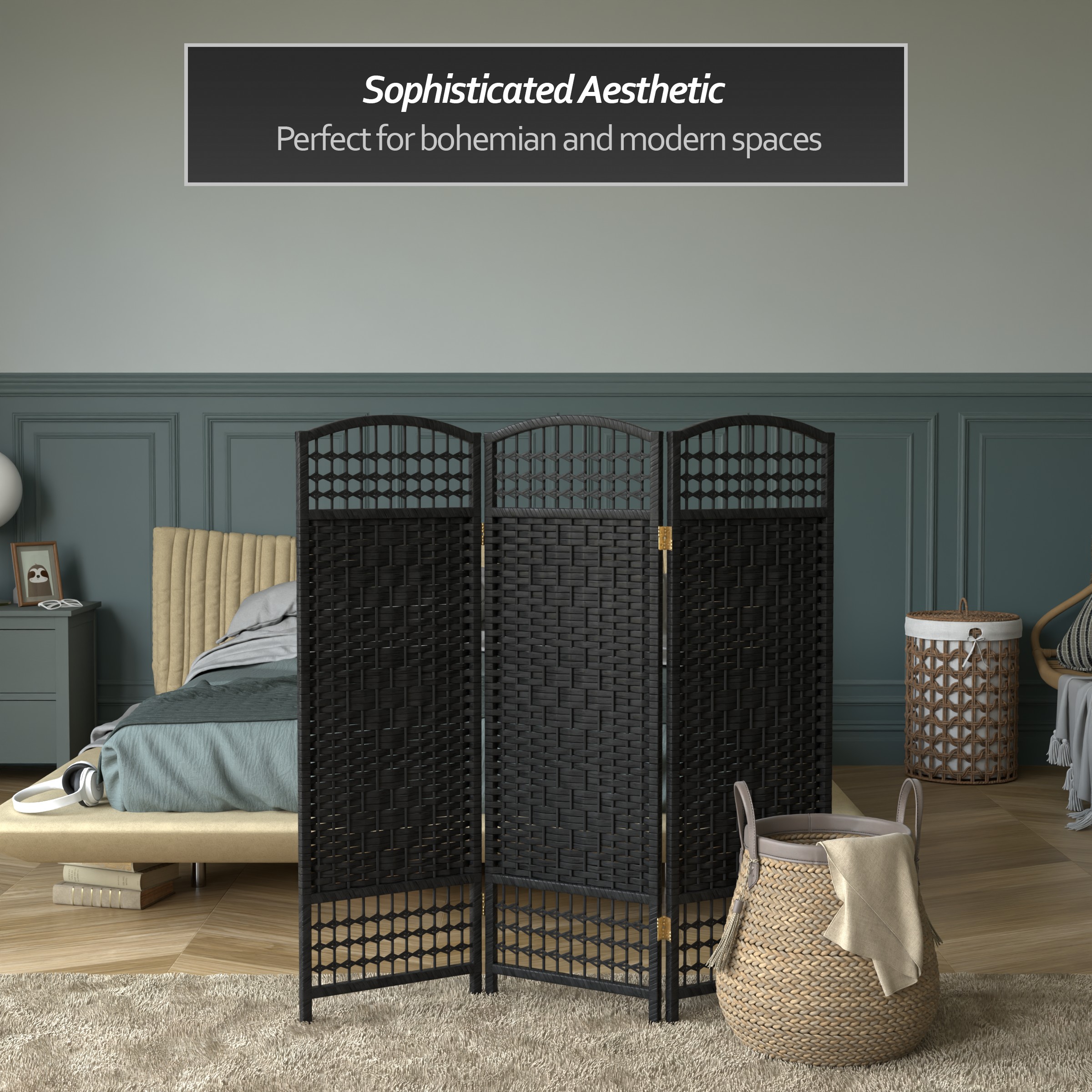 Oriental Furniture FB-4DMND-BLK-3P Indoor-Privacy-Screens - View #6