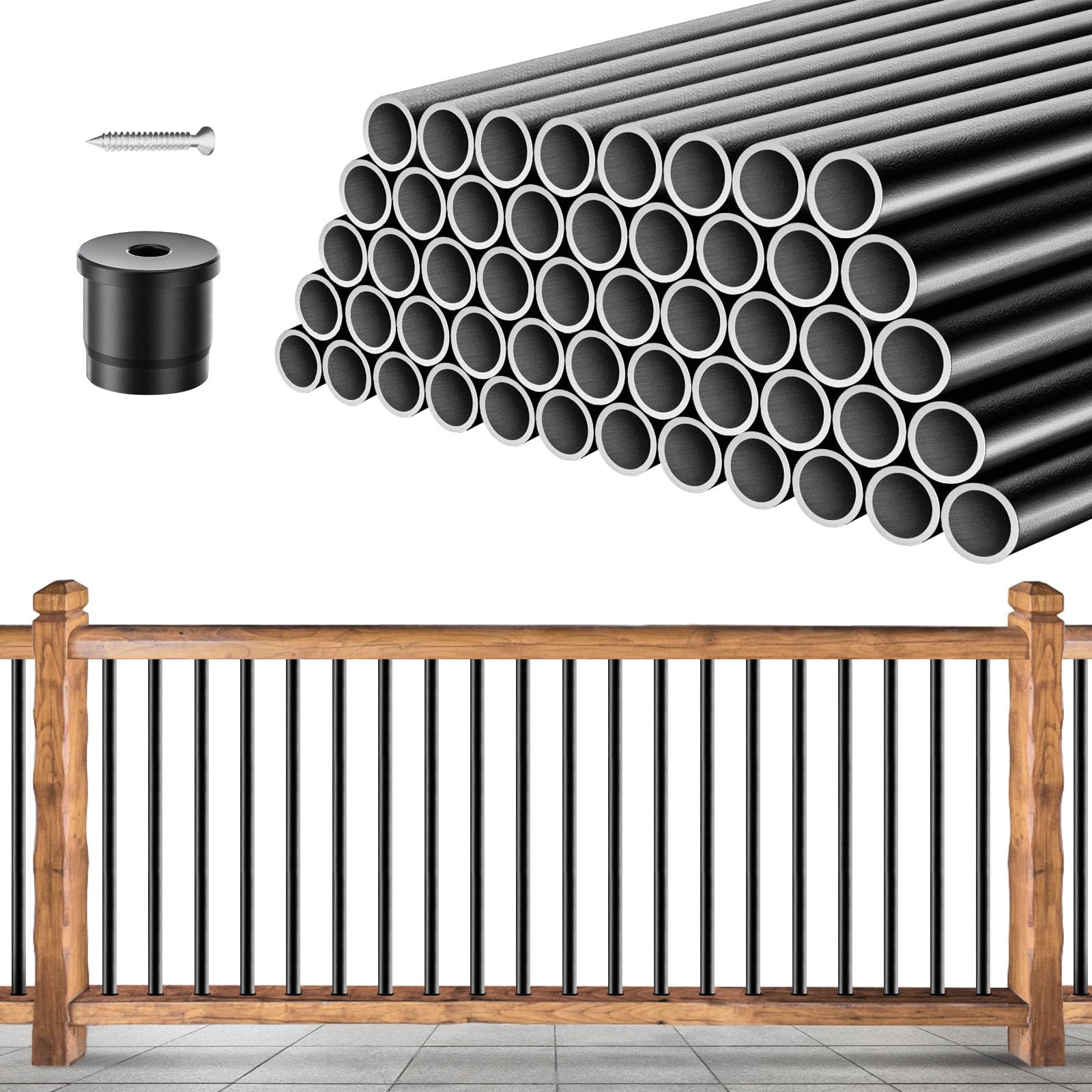 LAIFUCAM  101 Pack Deck Balusters 32 in by Three Quarter in Black Round Aluminum Balusters for Deck Railing Stair Porch Staircase Spindles Indoor
