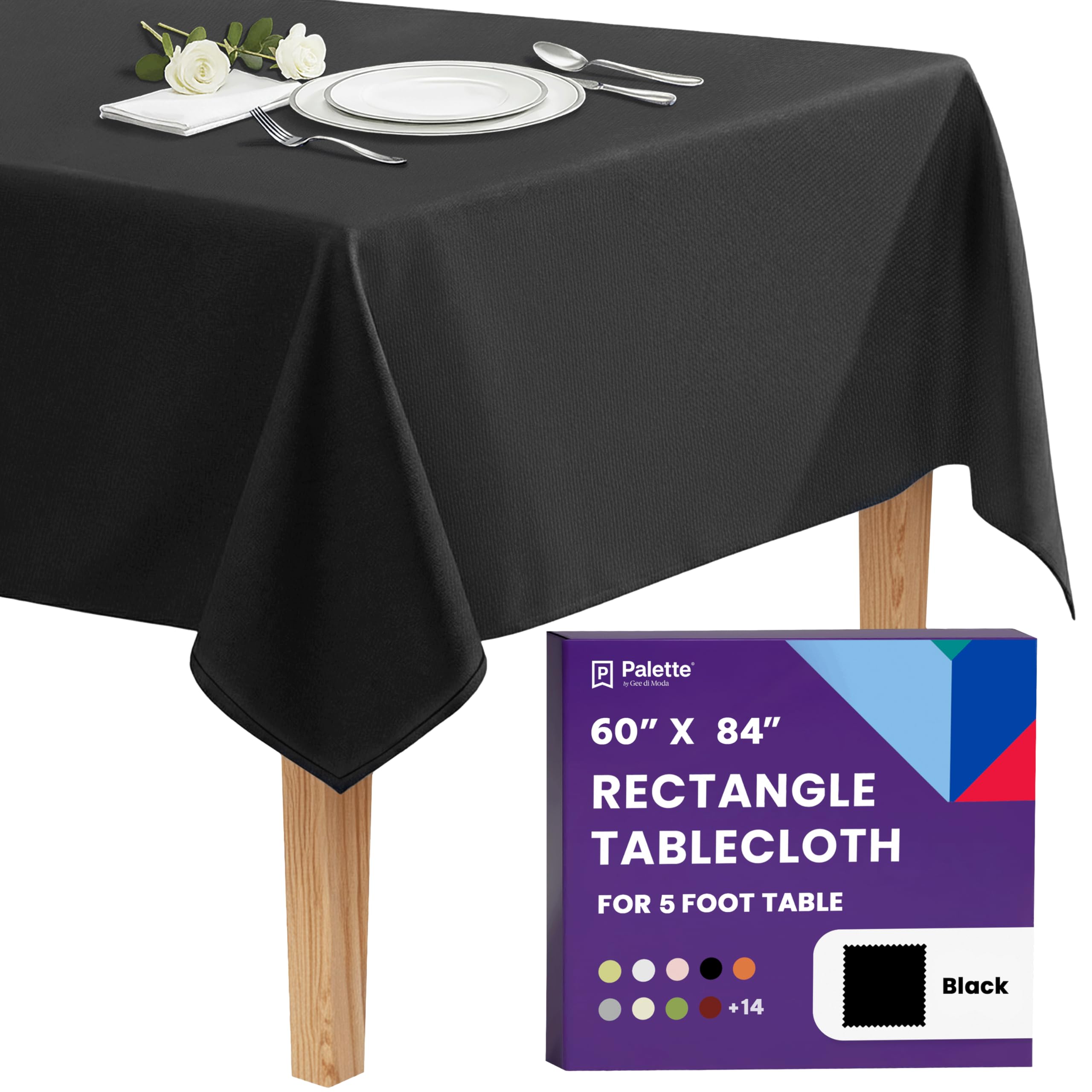 Gee Di Moda  Rectangle Tablecloth - 60 x 84 Inch Black Rectangle Table Cloth - Heavy Duty Washable Fabric - for Buffet Table Holiday Party Dinner Wedding and Baby Shower