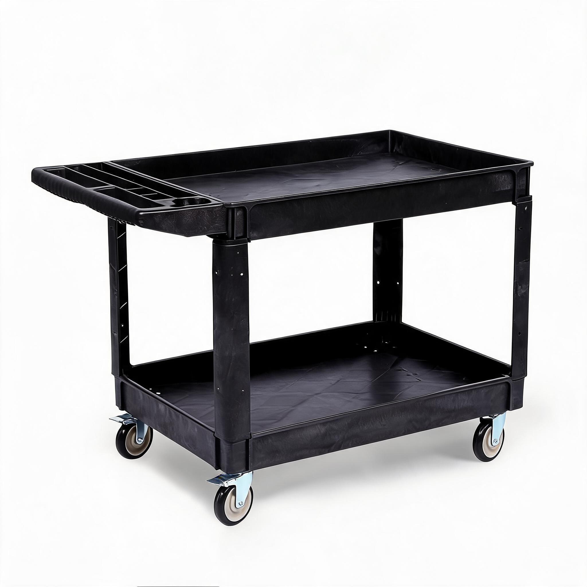 Assile 2 Shelf Heavy Duty Plastic Rolling Utility Cart with 360 Swivel Wheels and Ergonomic Storage Handle #XH260902140