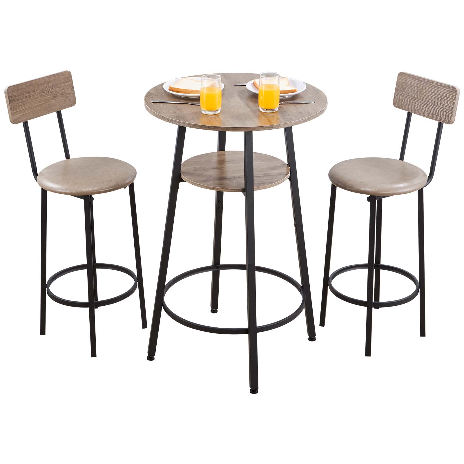 GIVIMO - 3-Piece Bar Table Set - 23.62-in dia x 36.02-in H Round Pub Table with 2 Stools - 14.88-...