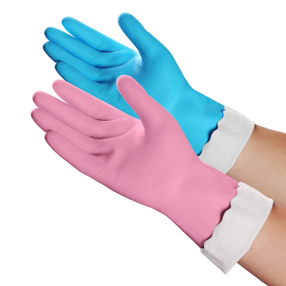 DYRCJ  Reusable Household Cleaning Gloves Latex Free Waterproof with Cotton Lining Non Slip Grip Large Size 2 Pairs durable home and garden