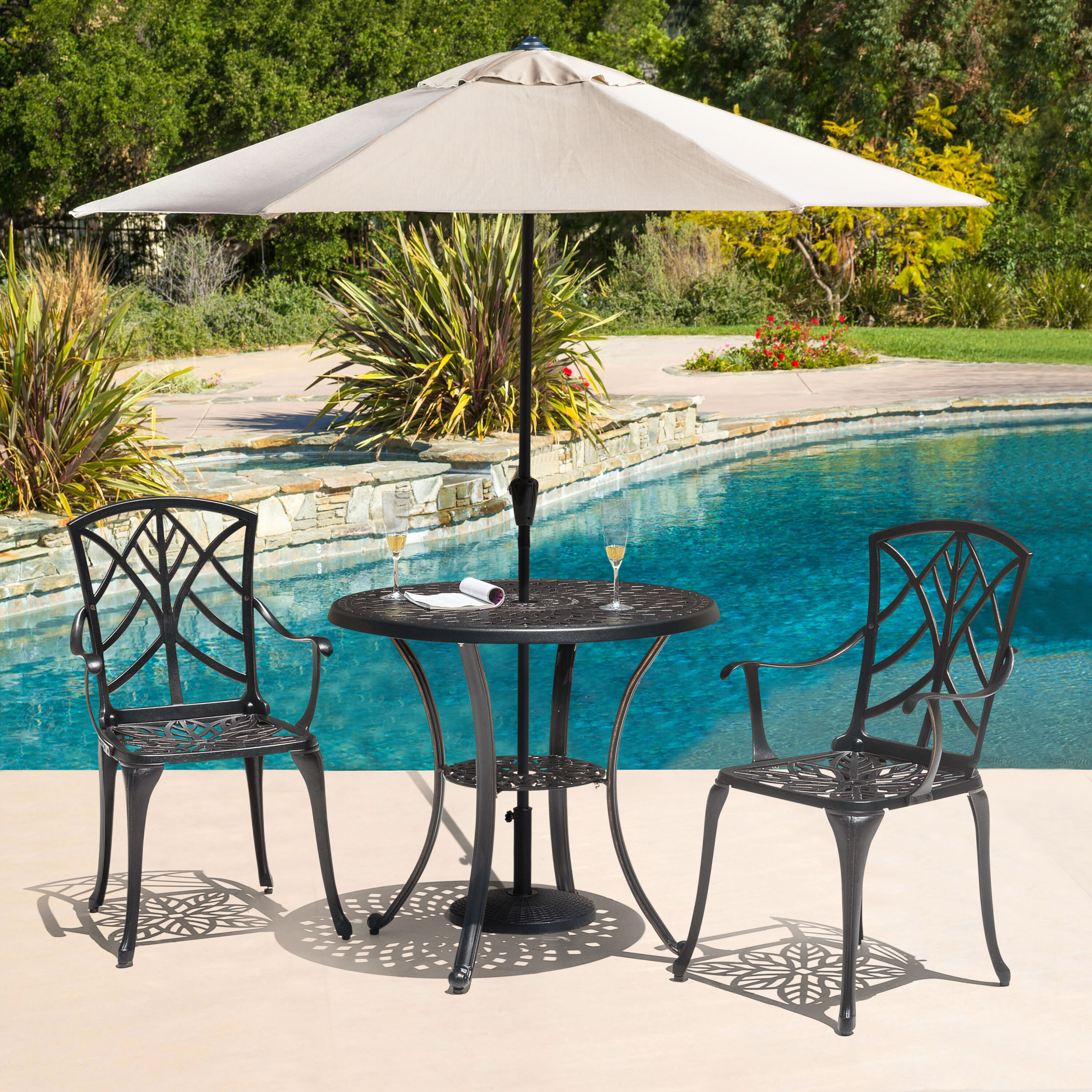 Black and Gold Cast Aluminum Outdoor Dining Chair Set