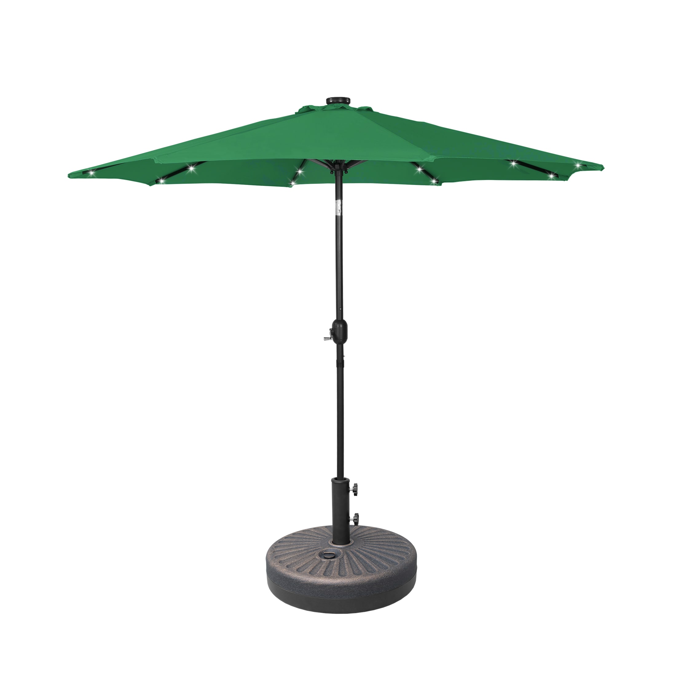 Westin Furniture OS3001-DKGR-981RDBZ 9-ft Steel Green Push-button Tilt Market Patio Umbrella with Lights with Base