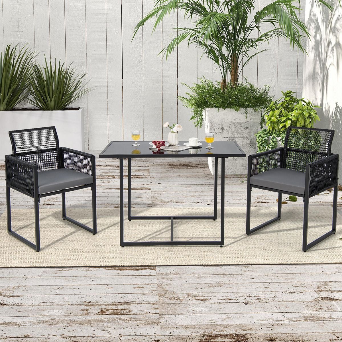Costway NP11050DK 3PCS Patio PE Wicker Furniture Set Cushioned Chairs with Folding Backrest Backyard