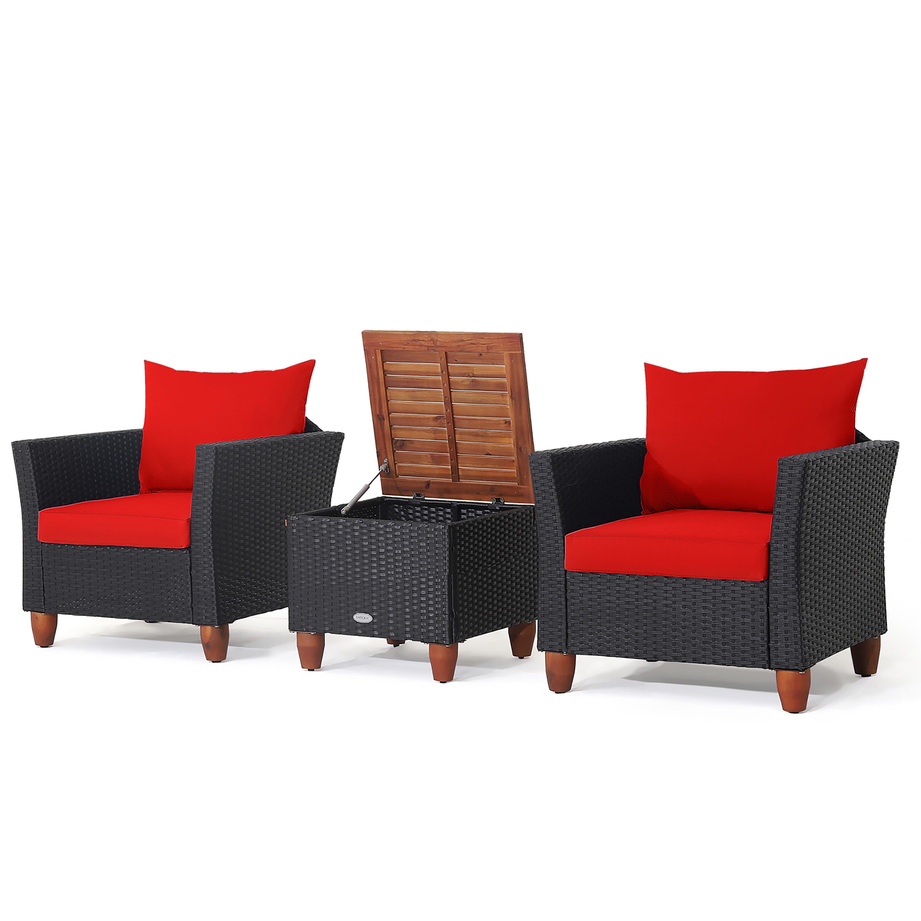 Costway HW70614RE 3 -Piece Wicker Patio Conversation Set with Red Cushions
